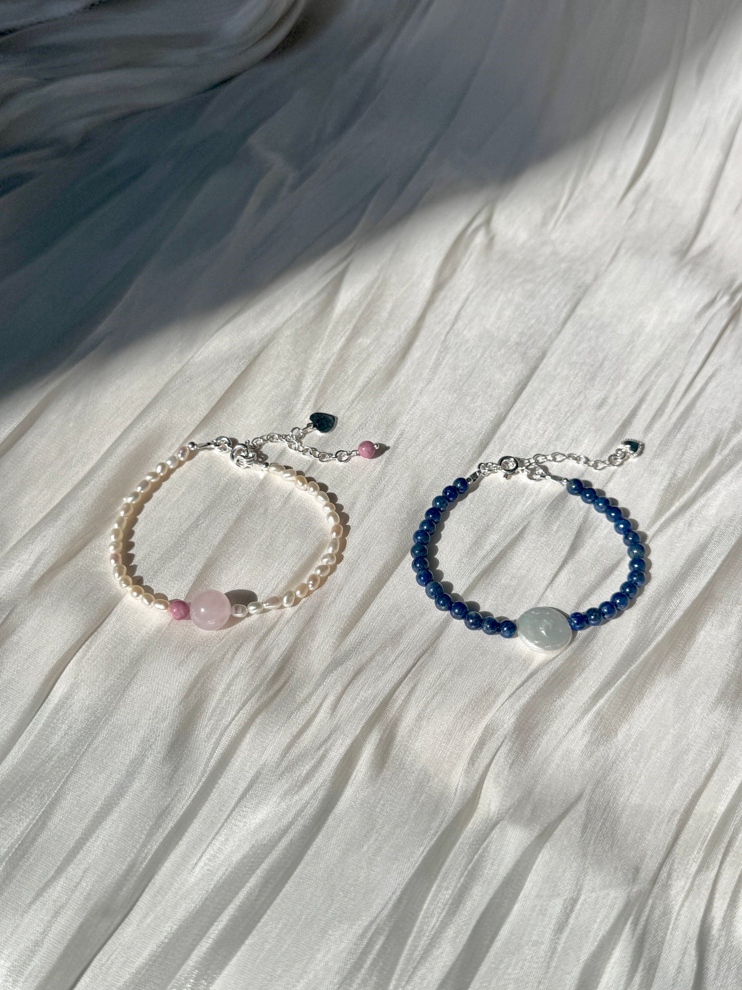 Lapis Lazuli & Coin Pearl Bracelet - Adjustable Sterling Silver