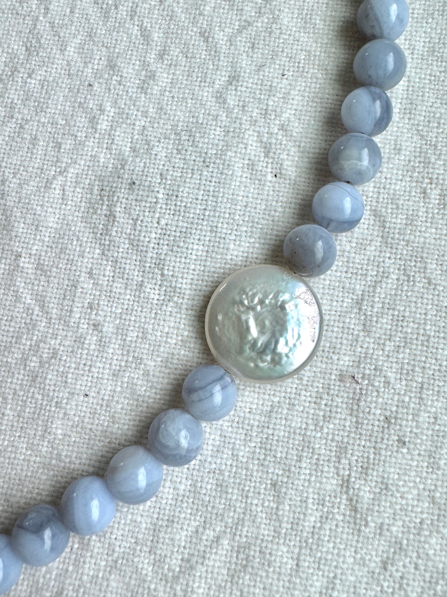 Blue Lace Agate & Pearl Beads Necklace by JENLET