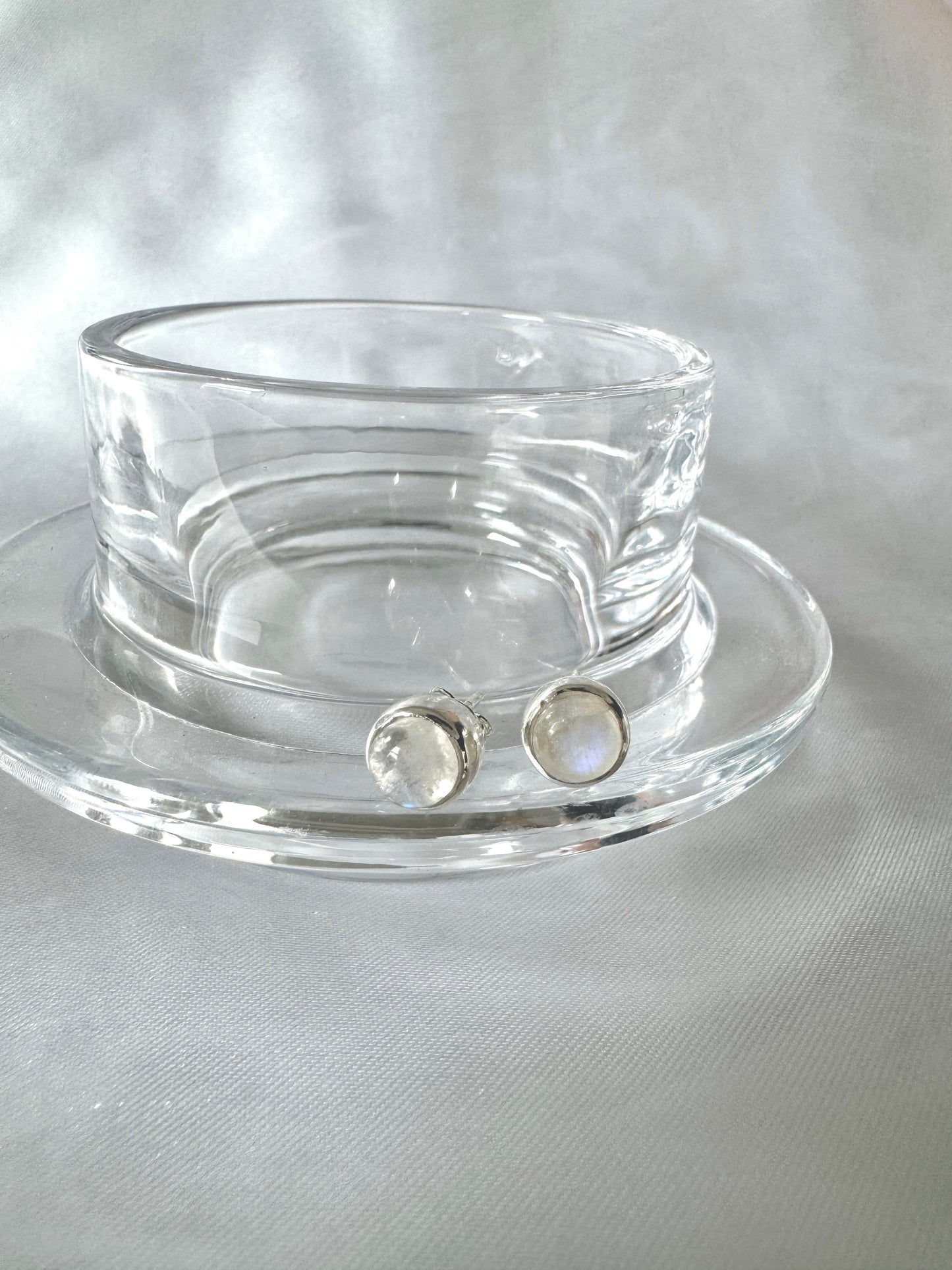 Natural Moonstone Stud Earrings – 10mm Sterling Silver