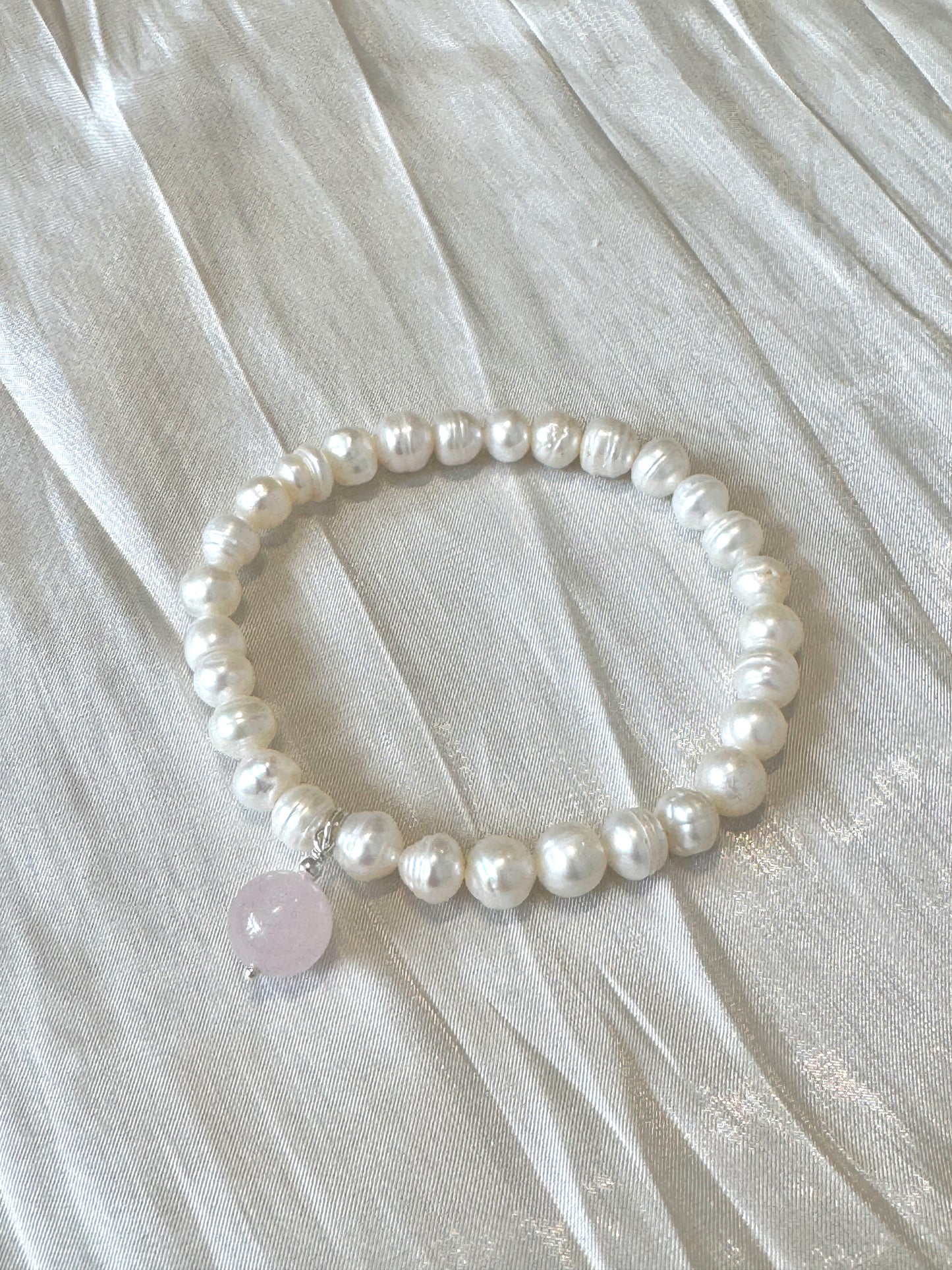 Freshwater Pearl Bracelet with Rose Quartz Accent — Summer Ready