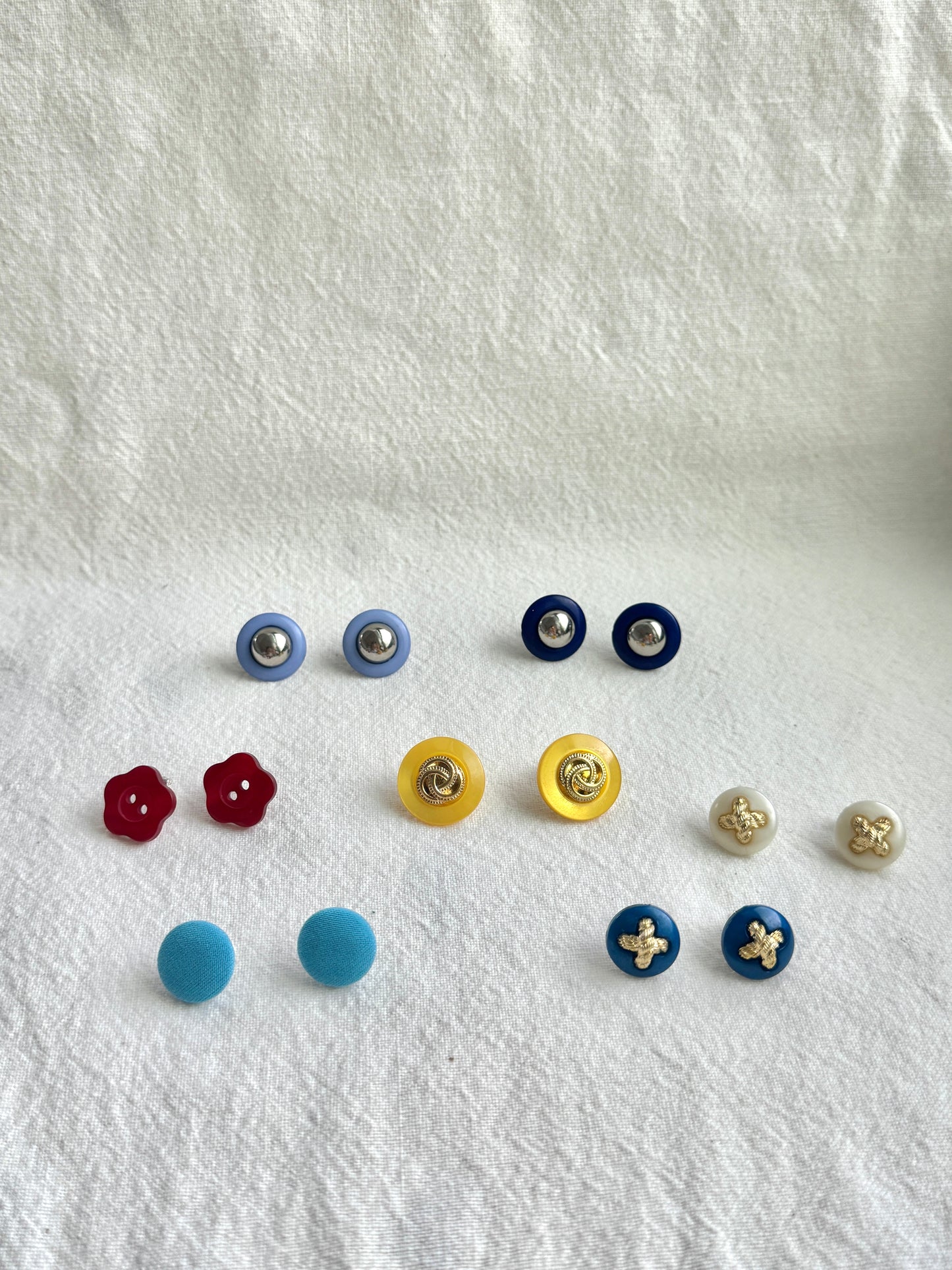 Modern Button Stud Earrings – Silver Dome & Color Pop Design