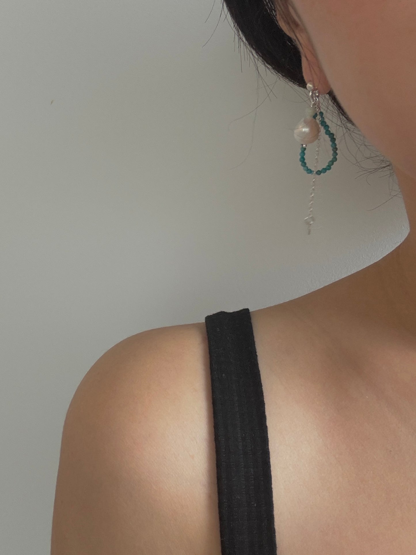 Turquoise & Pearl Silver Earrings - Amazonite Accent - Handmade Dangle Drops