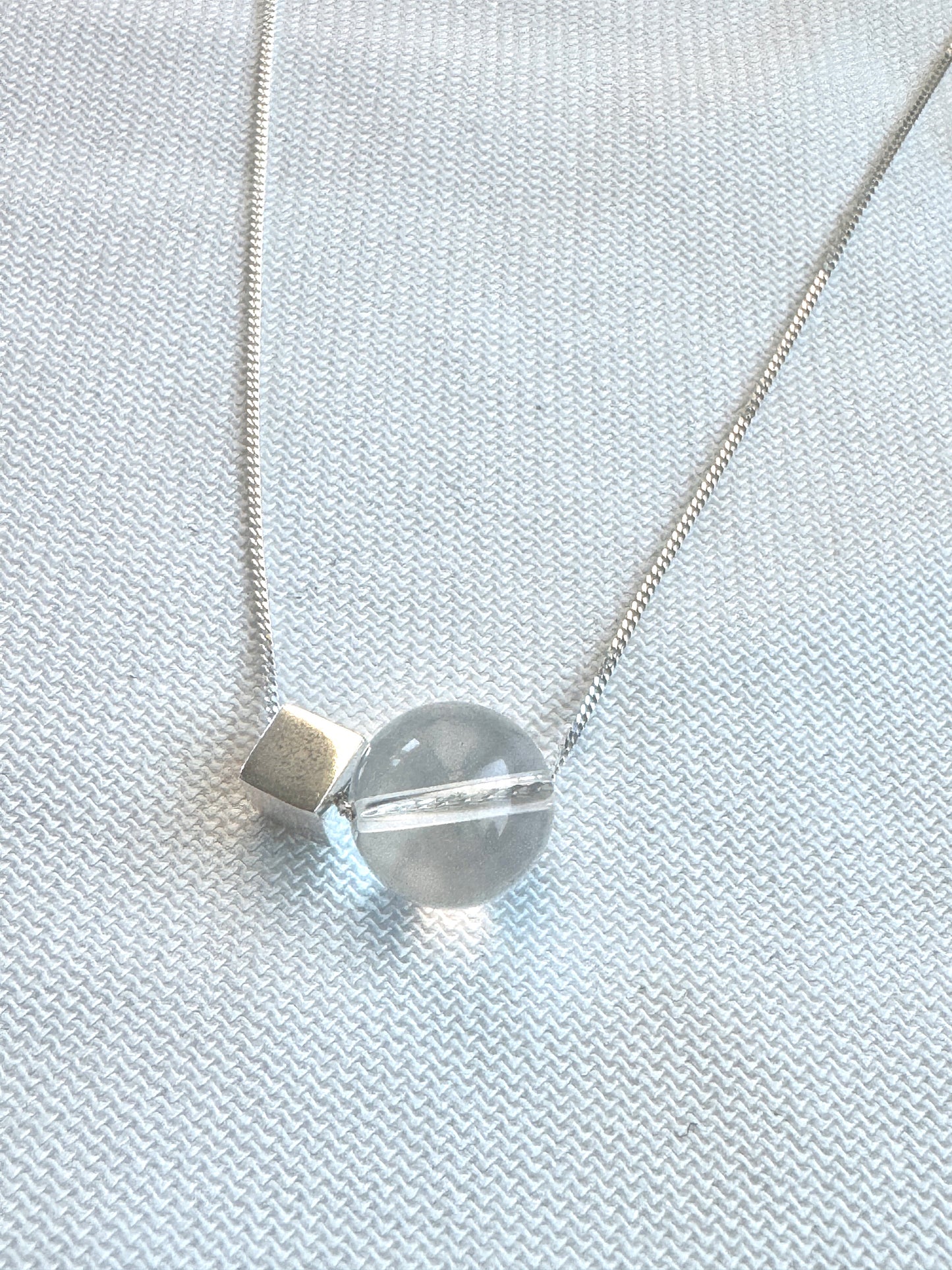 Clear Rose Quartz & Silver Cube Necklace – Handcrafted by Jenlet
