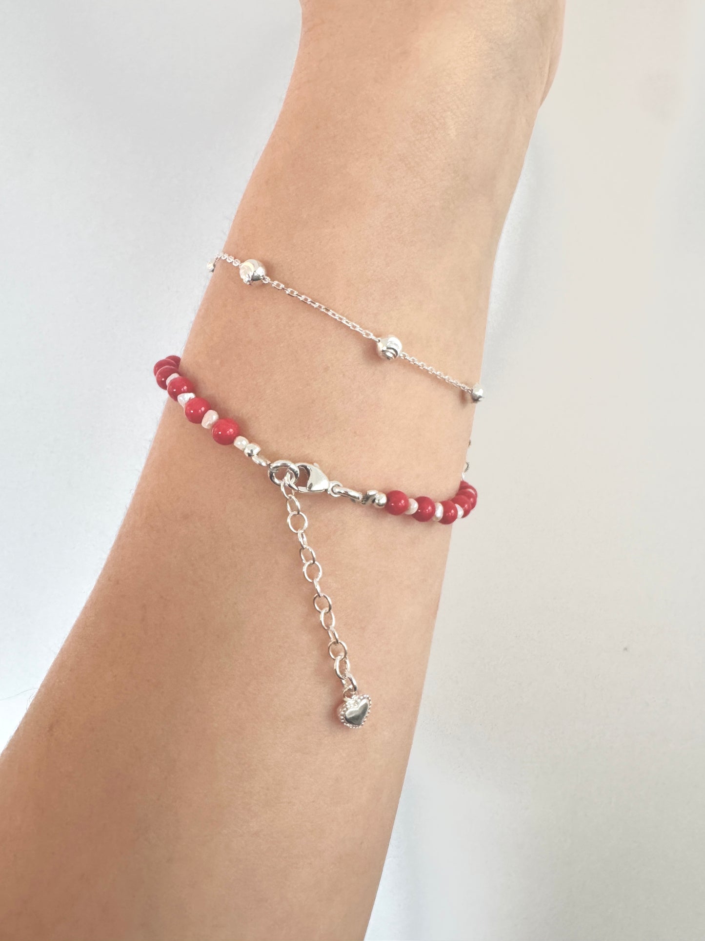 Silver Gemstone Red Pointed Bracelet