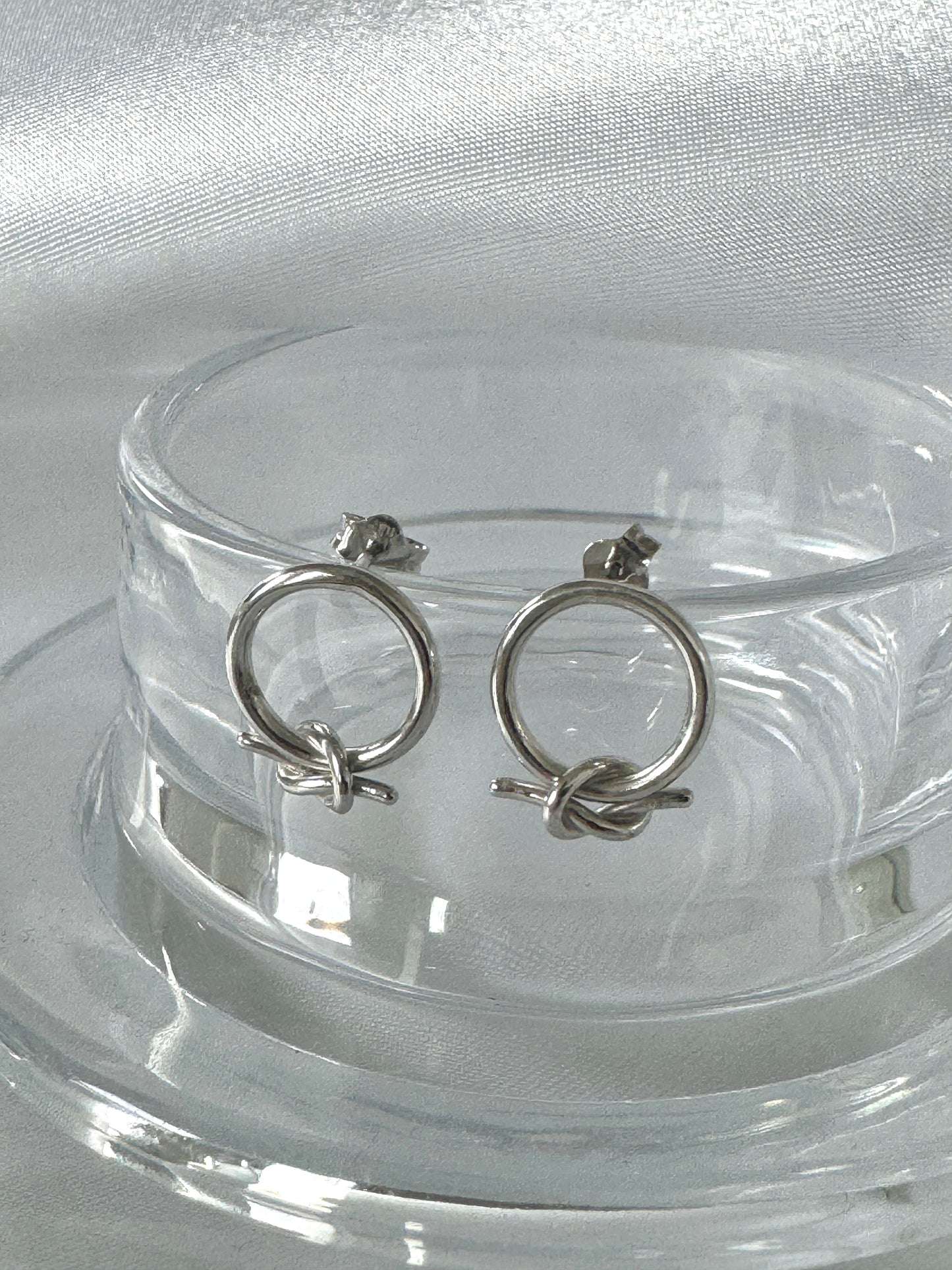 Knot Circle Stud Earrings – Minimalist Sterling Silver Design