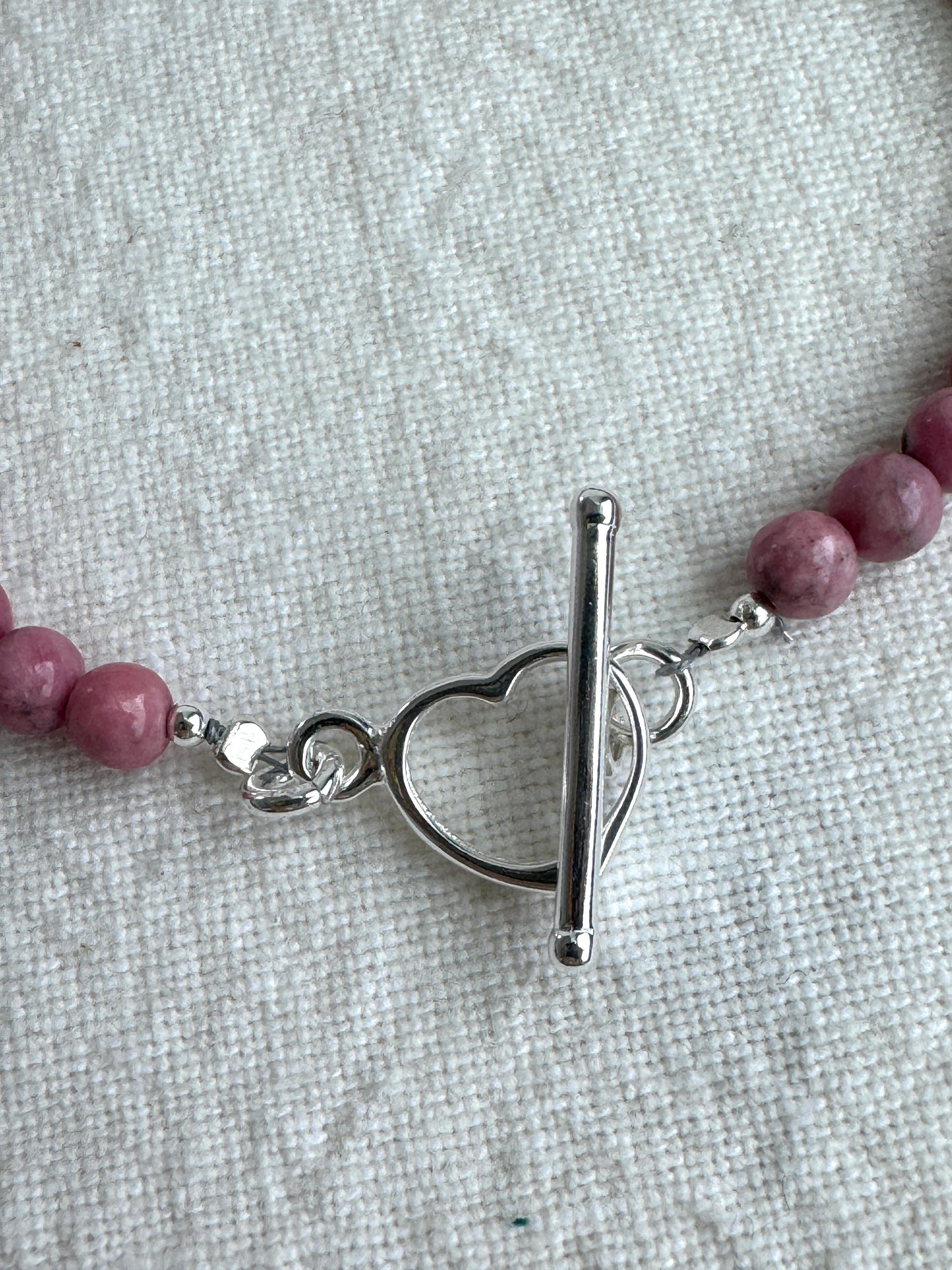 Pink Sea Bamboo & Silver Heart Bracelet