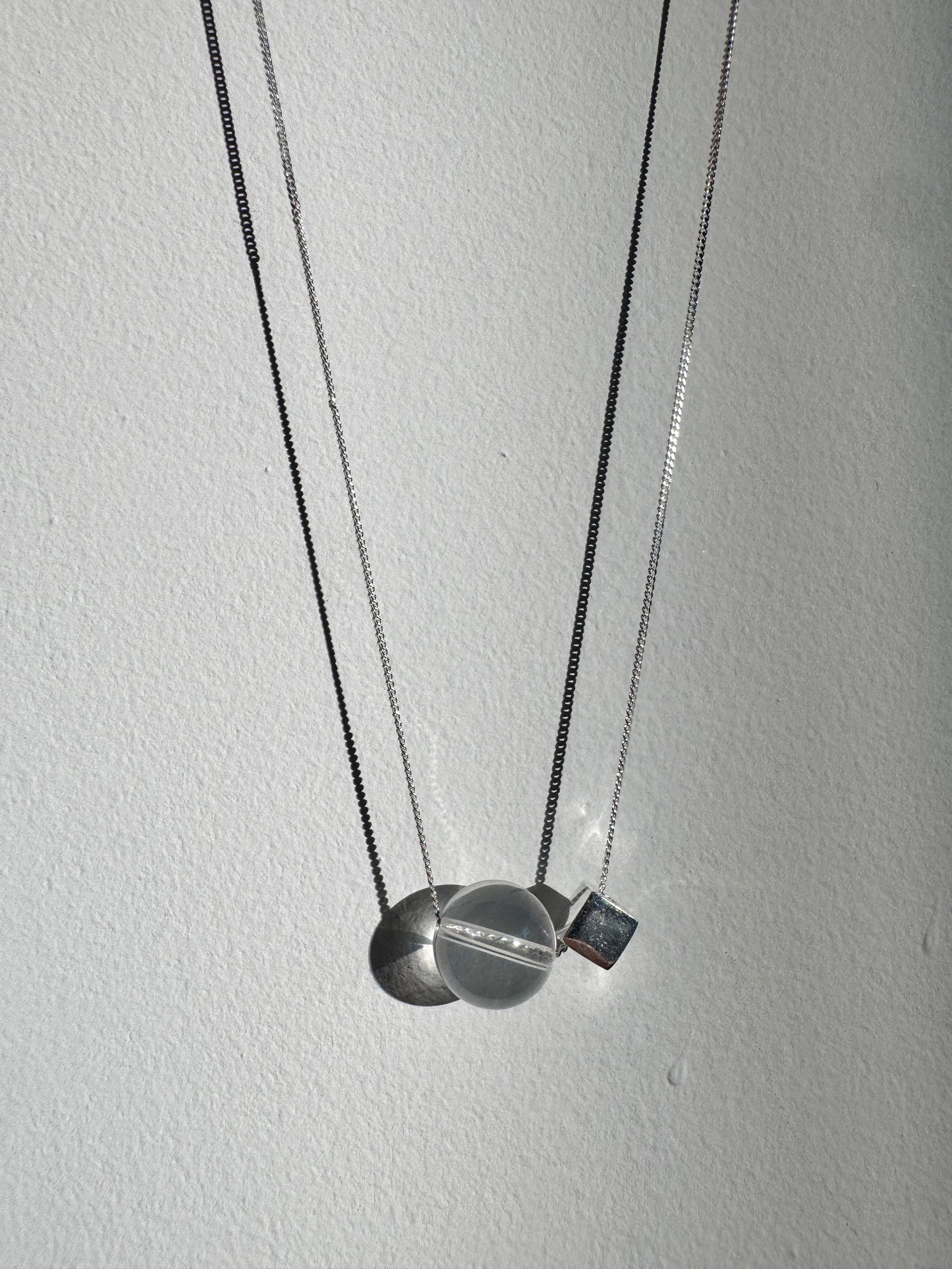 Clear Rose Quartz & Silver Cube Necklace – Handcrafted by Jenlet