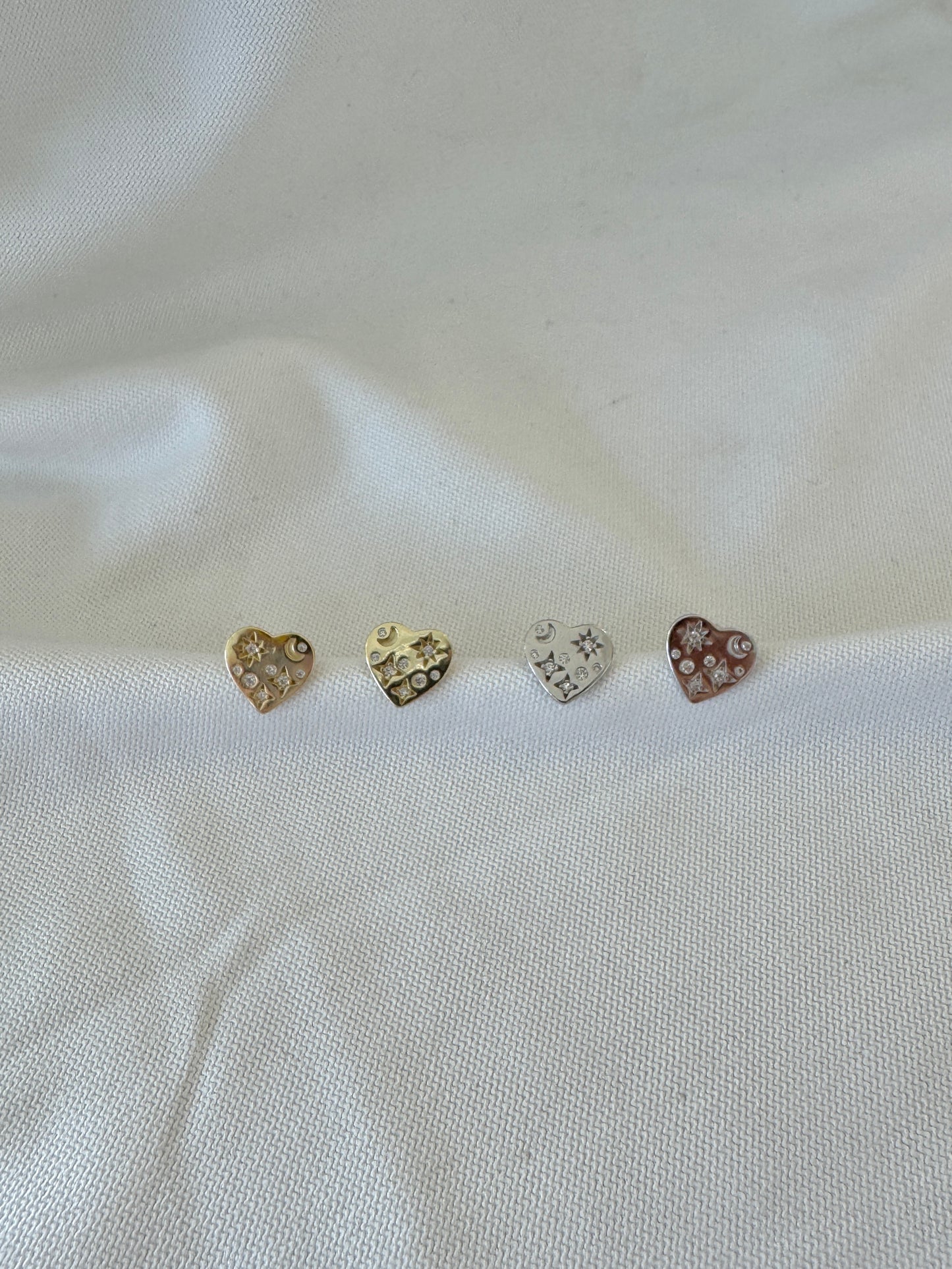 20mm Heart Stud Earrings – Gold Plated or Silver with Engraving & Cubic Zirconia