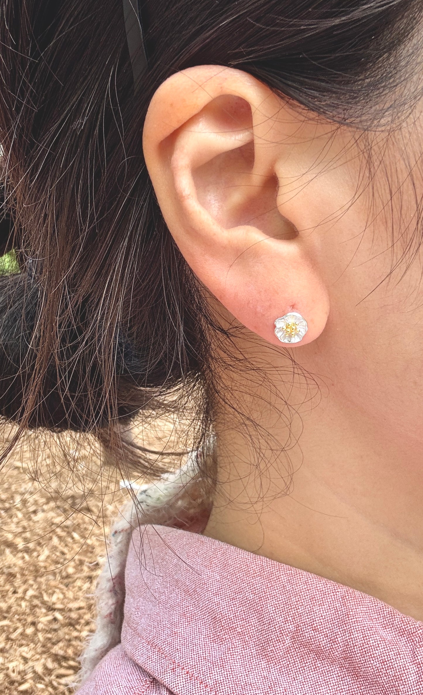Petite Flower Stud Earrings – Sterling Silver & Gold Accents