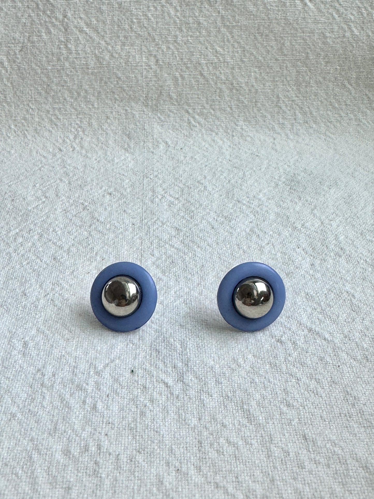 Modern Button Stud Earrings – Silver Dome & Color Pop Design