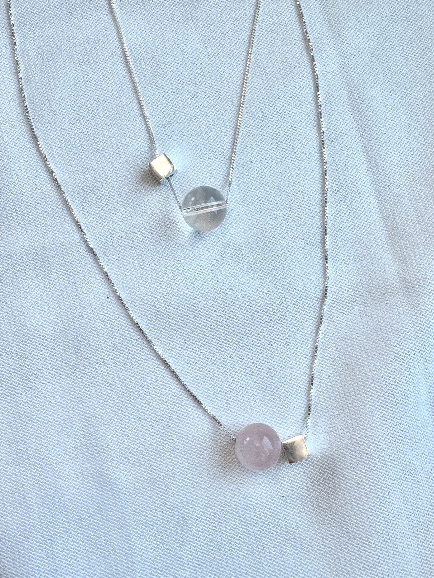 Clear Rose Quartz & Silver Cube Necklace – Handcrafted by Jenlet