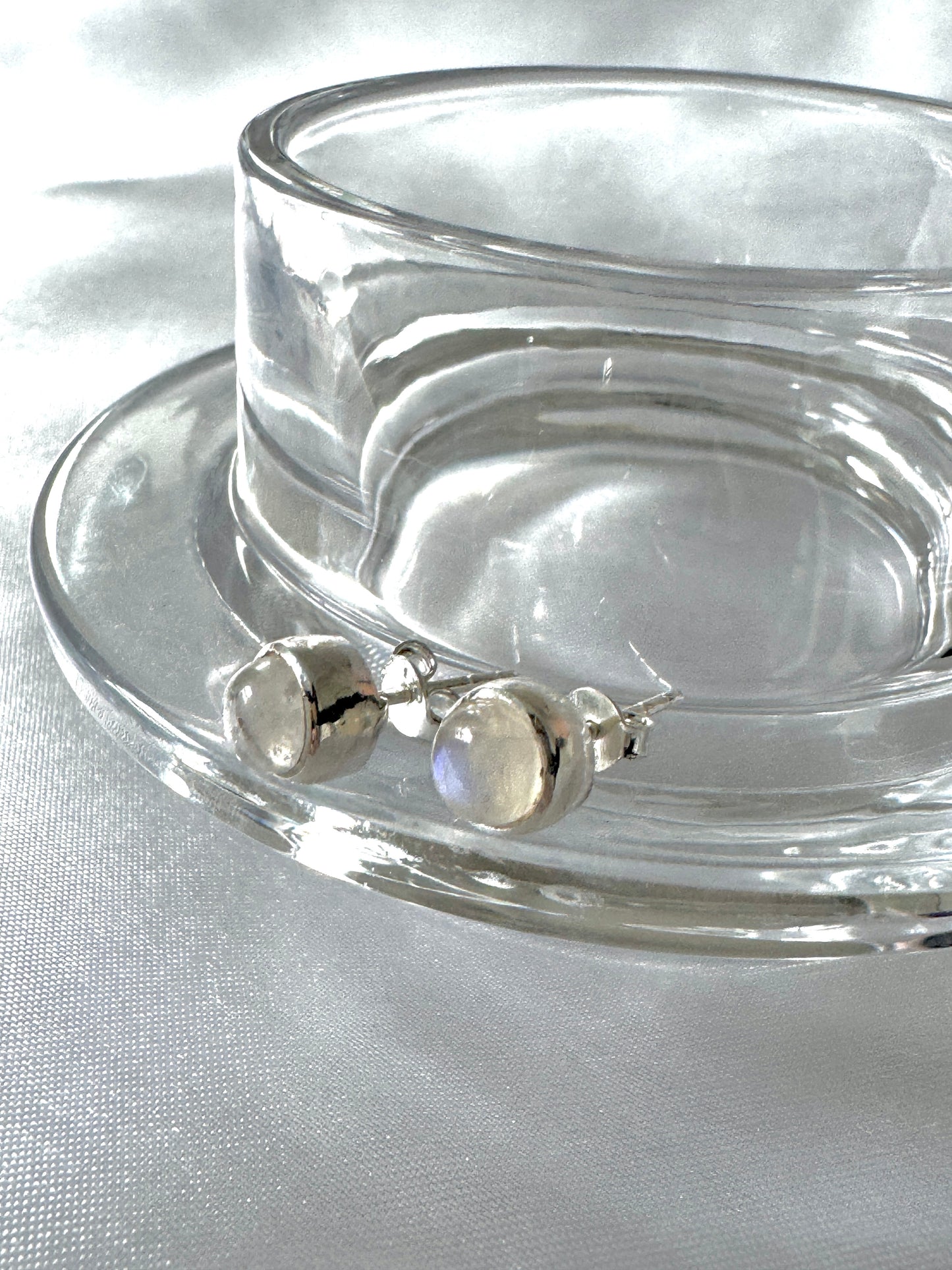 Natural Moonstone Stud Earrings – 10mm Sterling Silver
