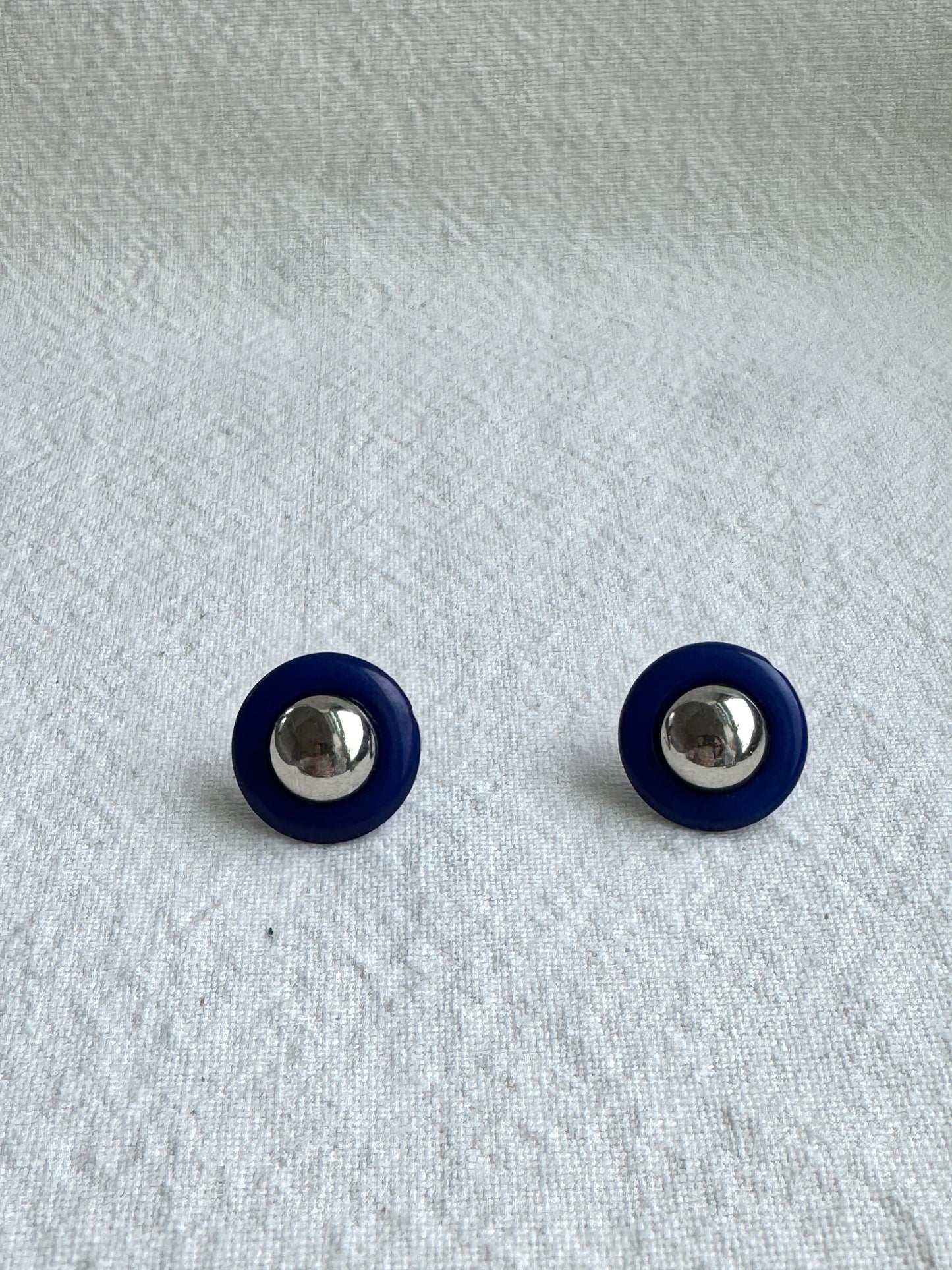 Modern Button Stud Earrings – Silver Dome & Color Pop Design