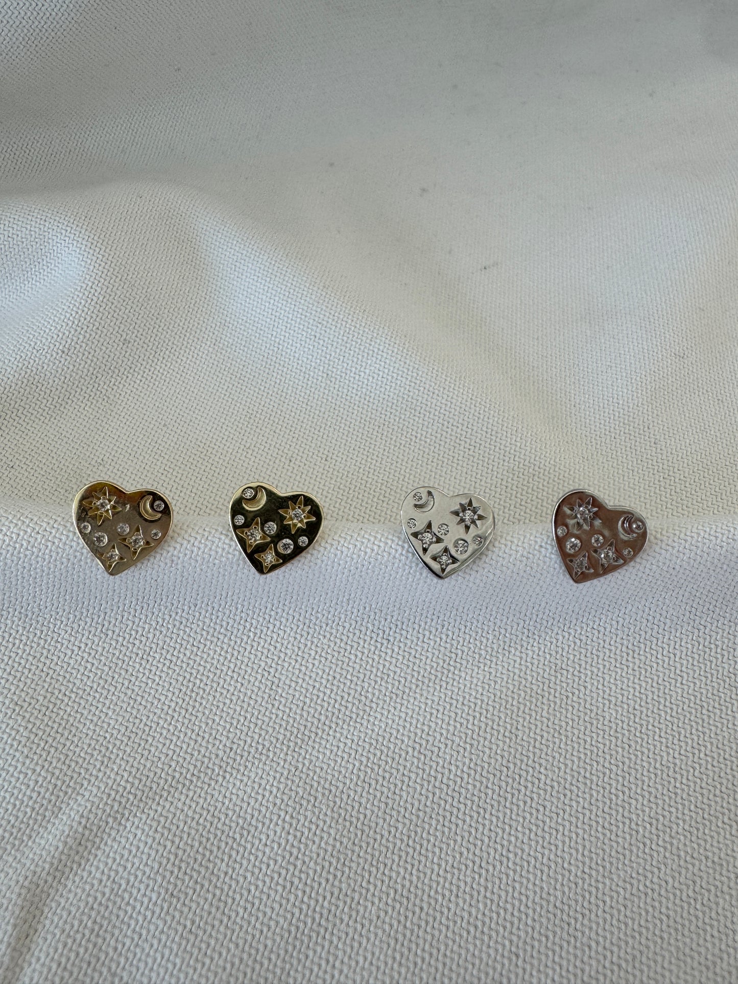 20mm Heart Stud Earrings – Gold Plated or Silver with Engraving & Cubic Zirconia