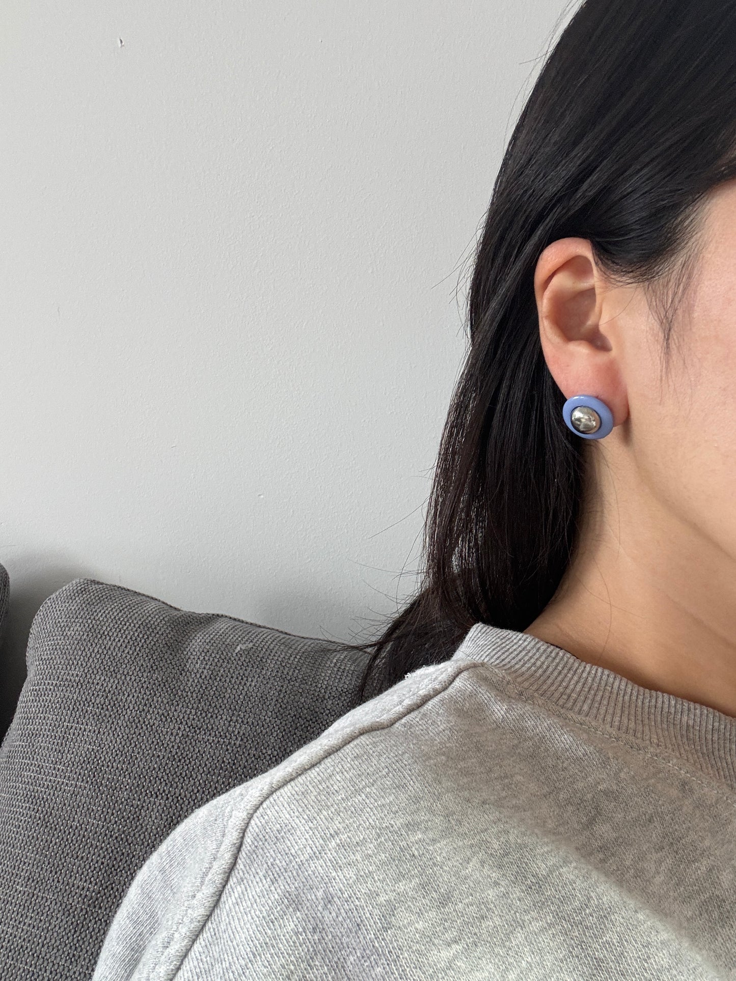 Modern Button Stud Earrings – Silver Dome & Color Pop Design