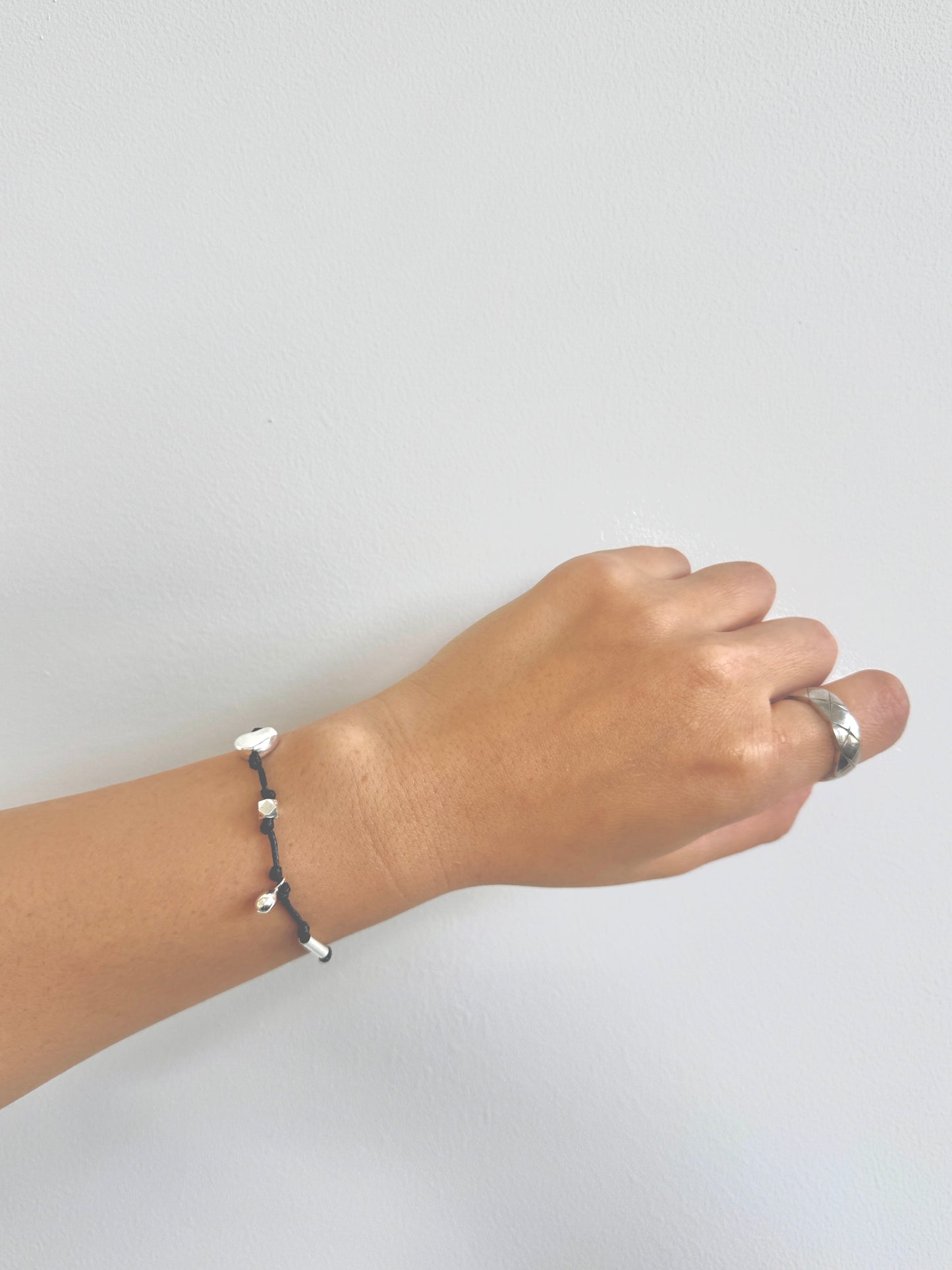 Silver Bead Bracelet on Waterproof Wax Cord – Minimal & Durable