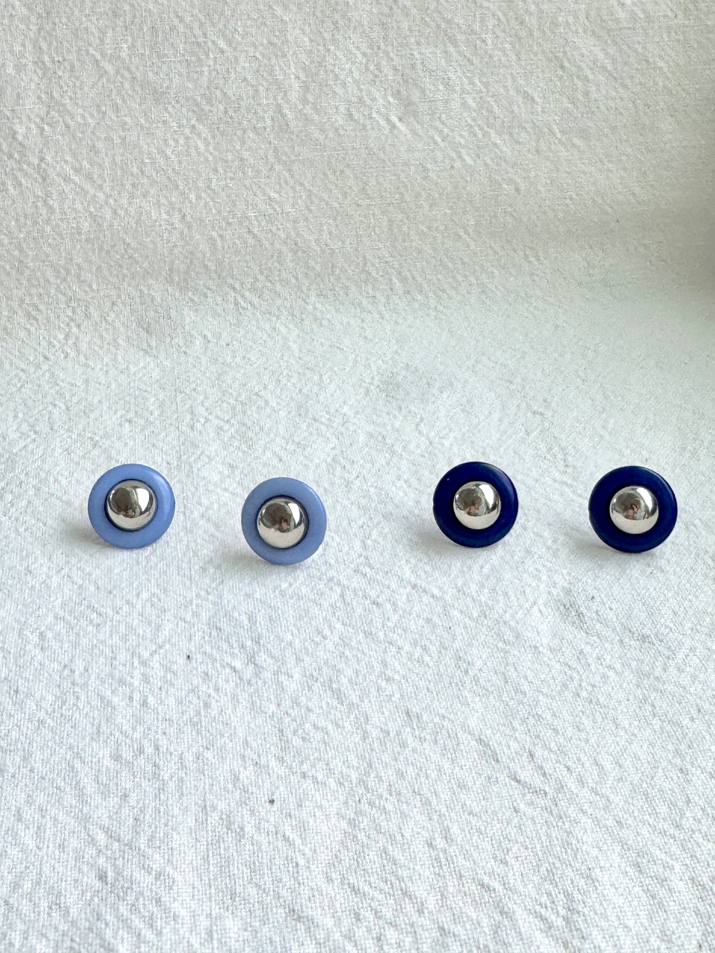 Modern Button Stud Earrings – Silver Dome & Color Pop Design