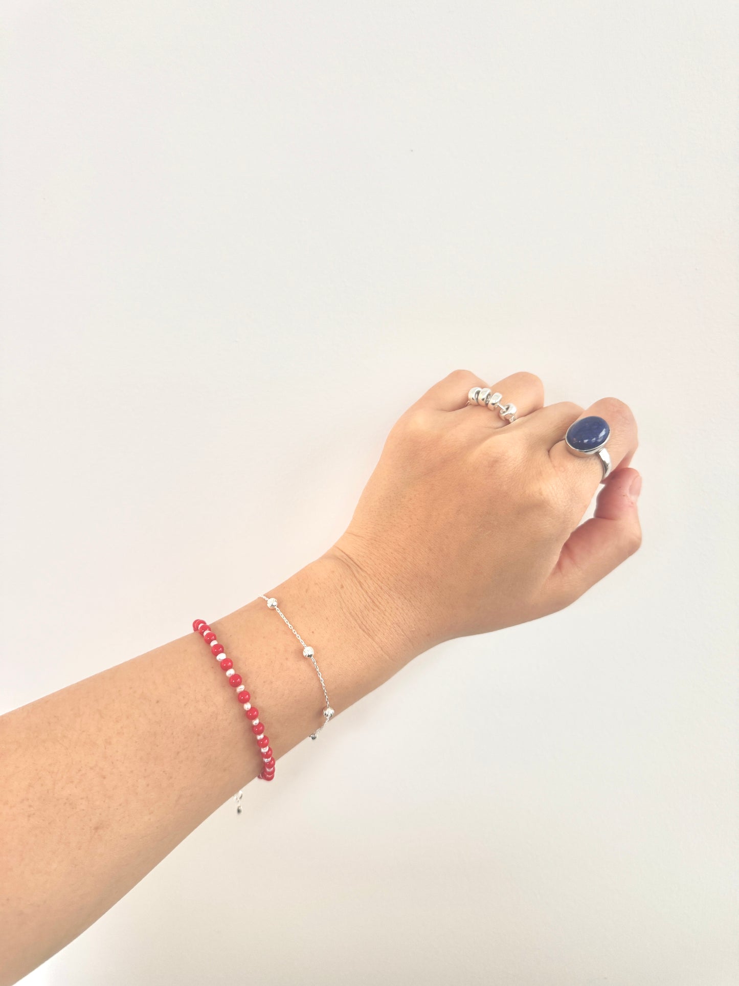 Silver Gemstone Red Pointed Bracelet