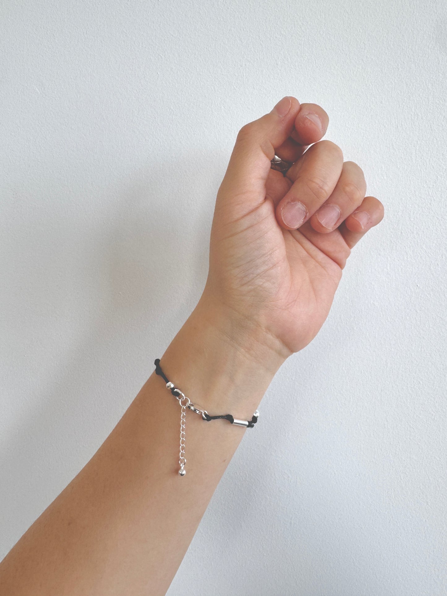 Silver Bead Bracelet on Waterproof Wax Cord – Minimal & Durable