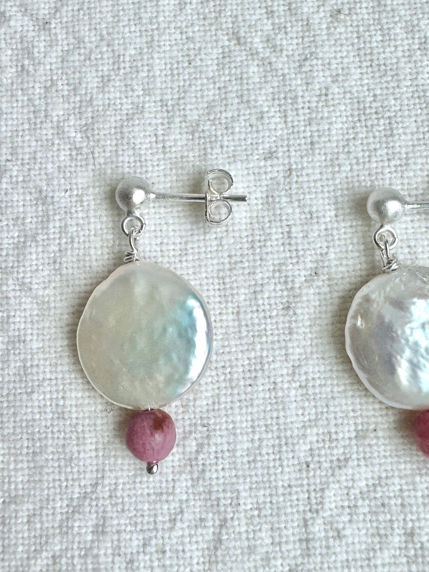 ✧ Freshwater Pearl & Pink Gem Earrings