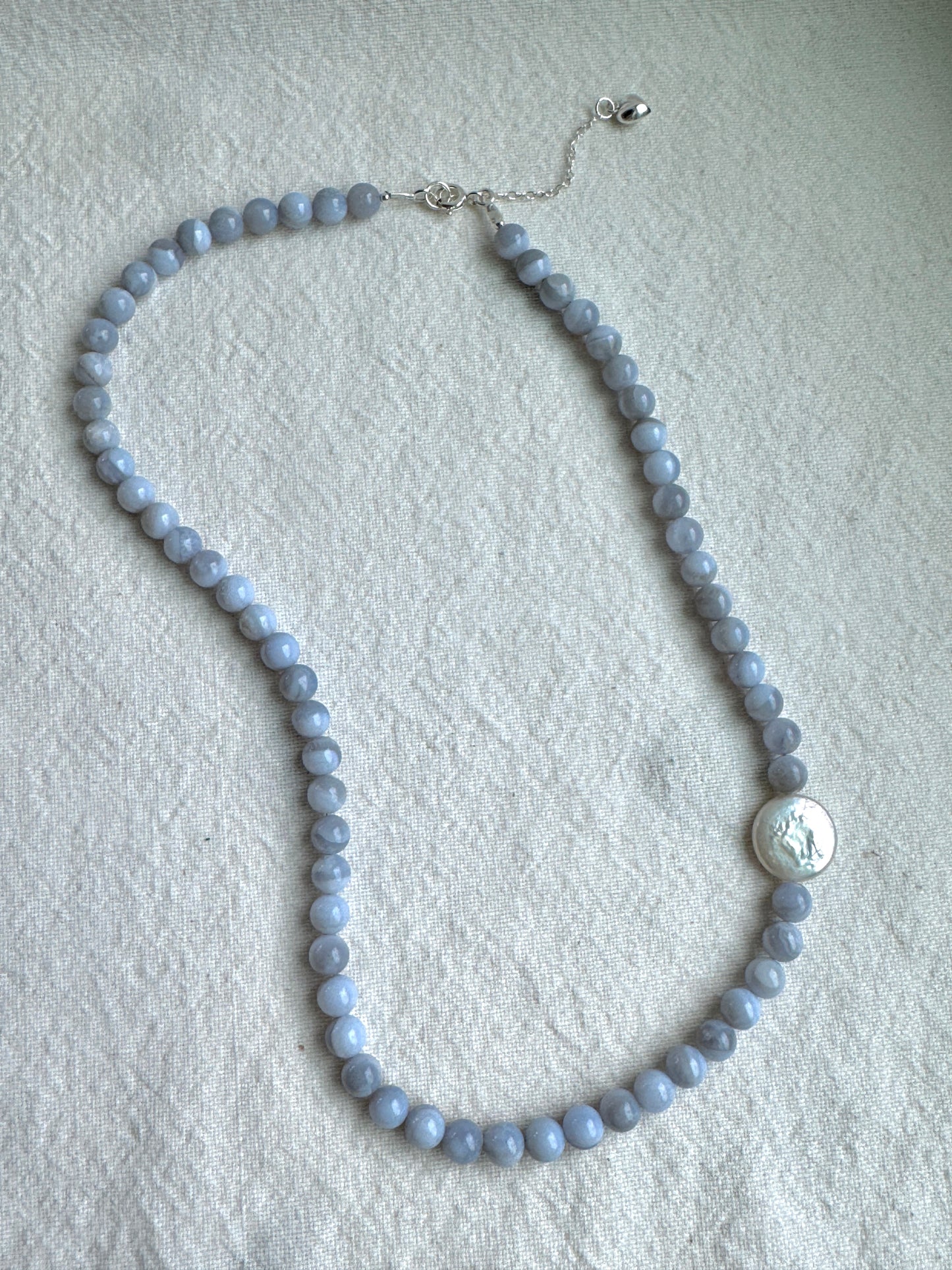 Blue Lace Agate & Pearl Beads Necklace by JENLET