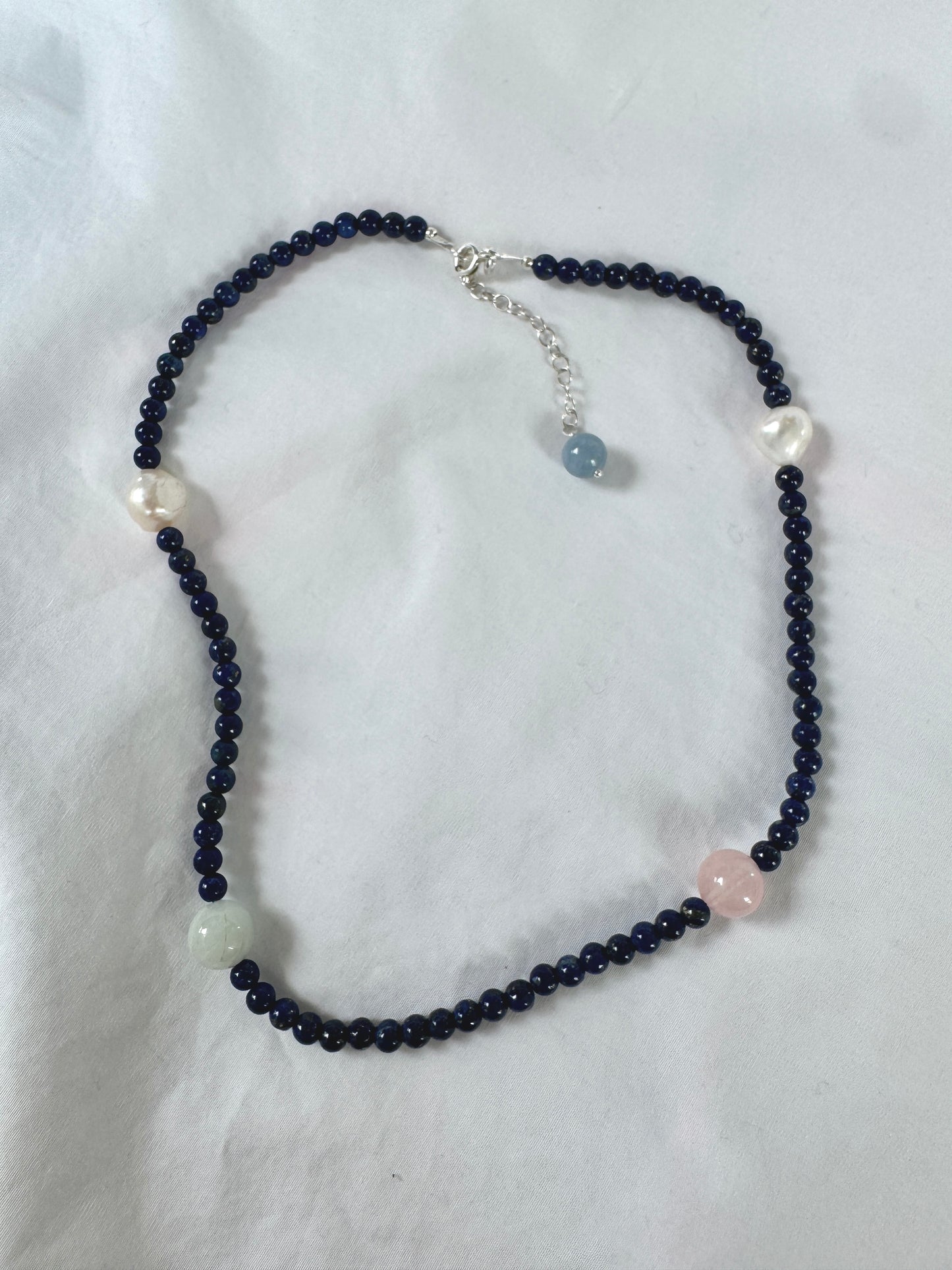 Lapis Lazuli & Gemstone Beaded Necklace with Pearl