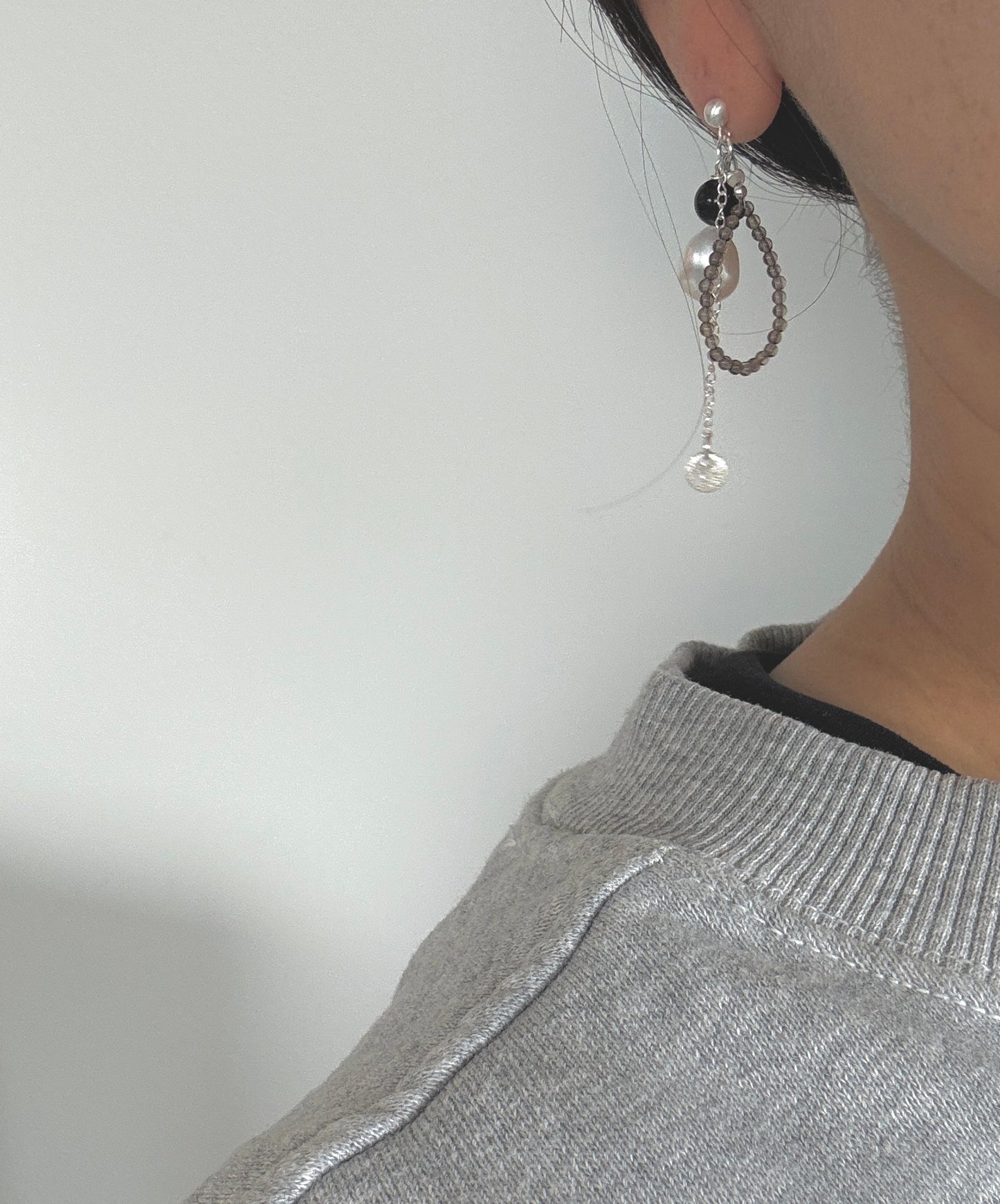✧ Natural Gemstone & Pearl Loop Earrings – Sterling Silver Handmade Design