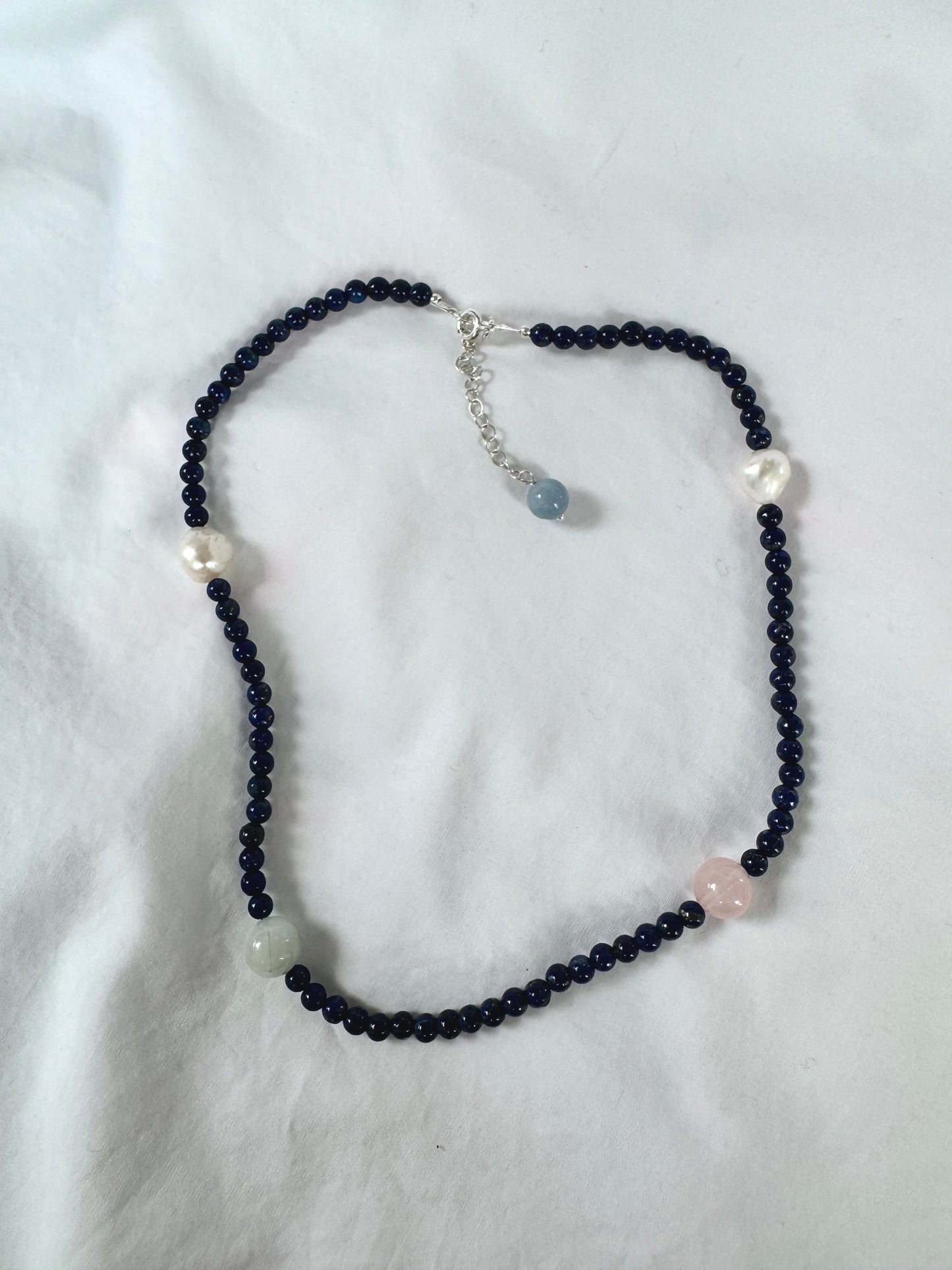 Lapis Lazuli & Gemstone Beaded Necklace with Pearl