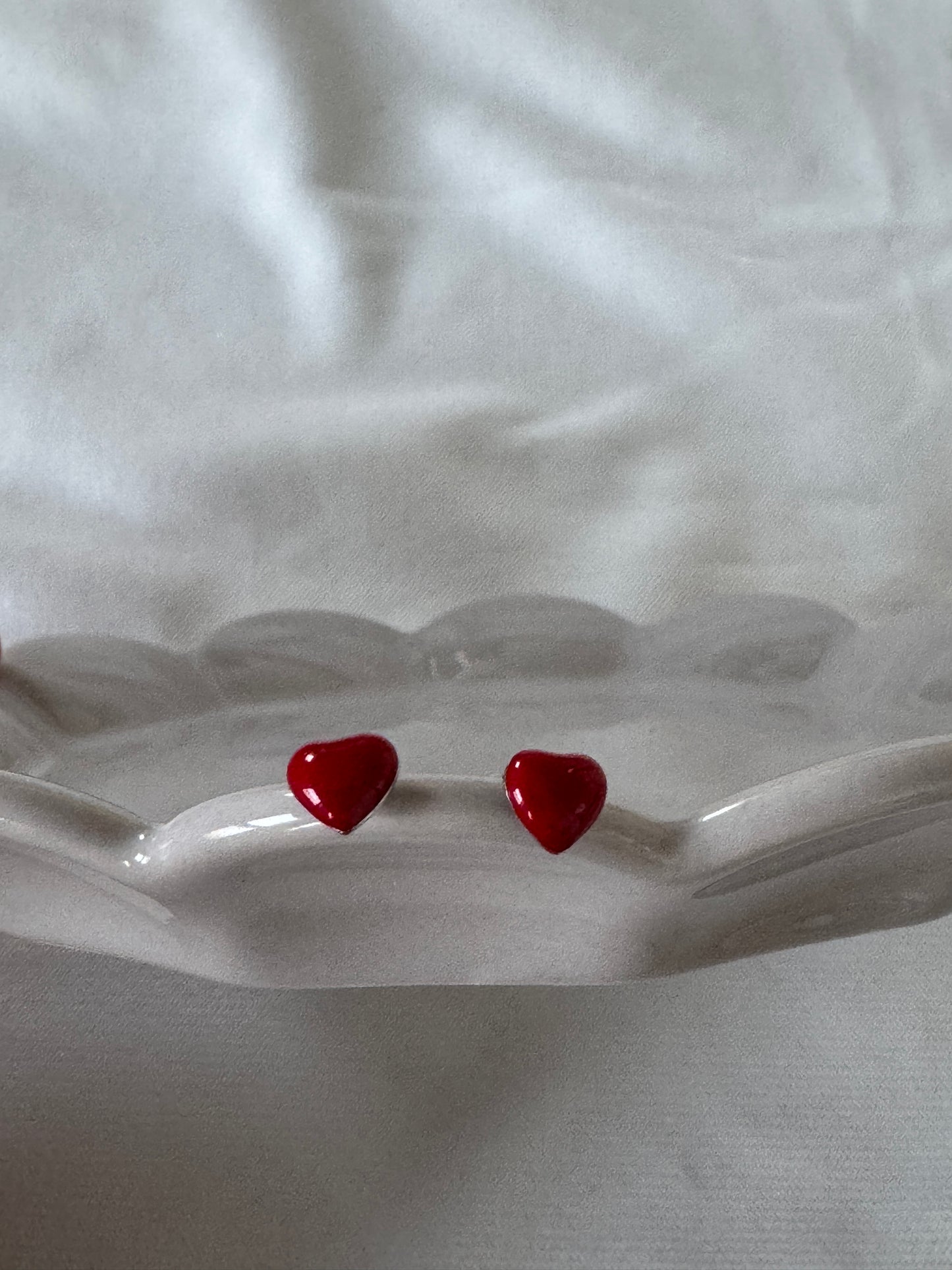Red Heart Stud Earrings – Sterling Silver Posts with Glossy Enamel Finish