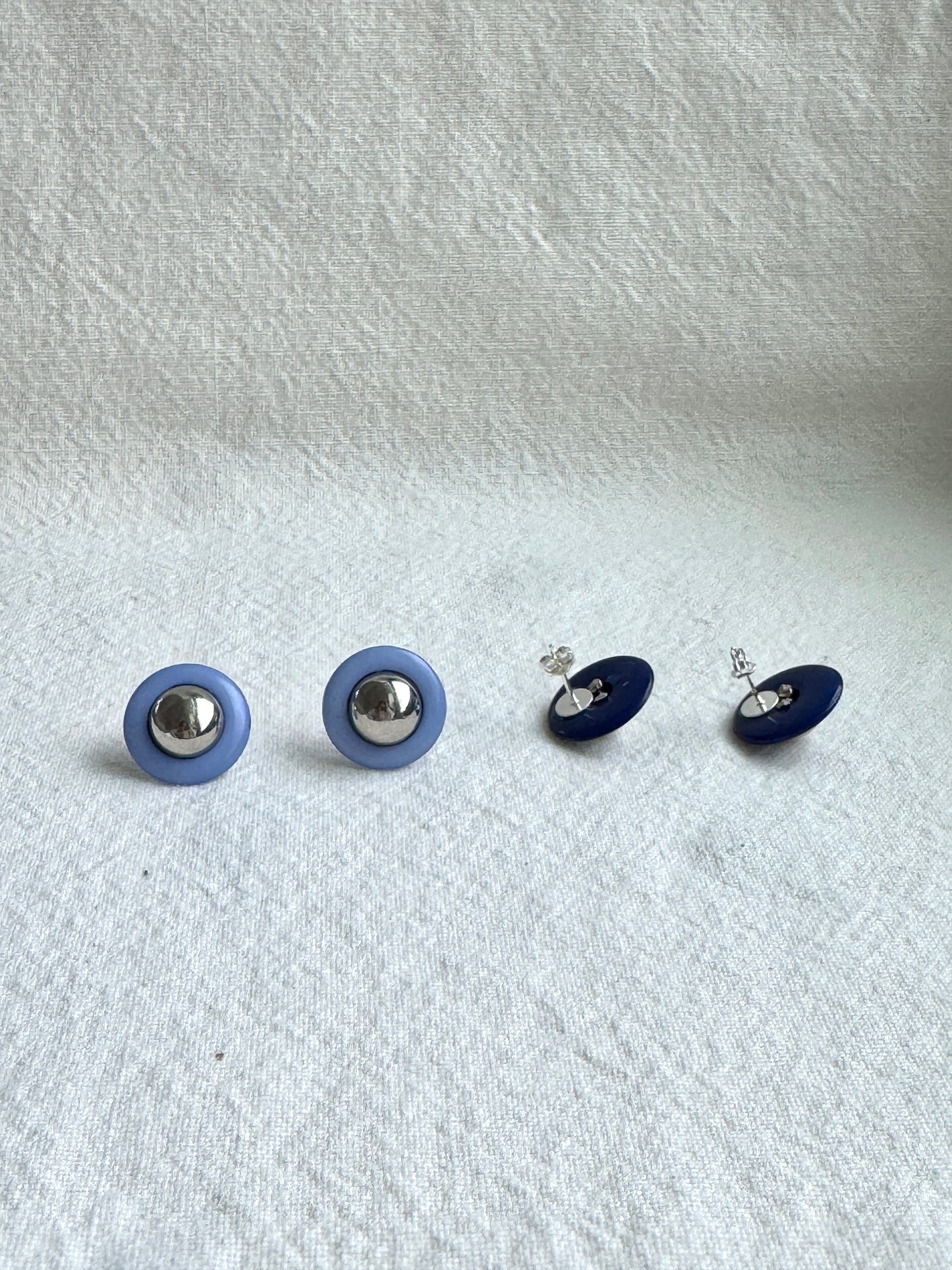Modern Button Stud Earrings – Silver Dome & Color Pop Design