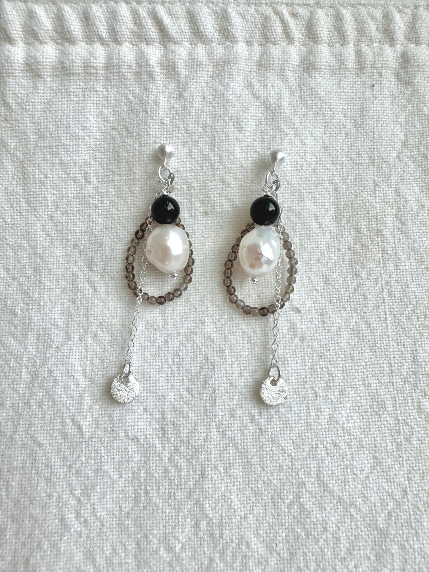 ✧ Natural Gemstone & Pearl Loop Earrings – Sterling Silver Handmade Design