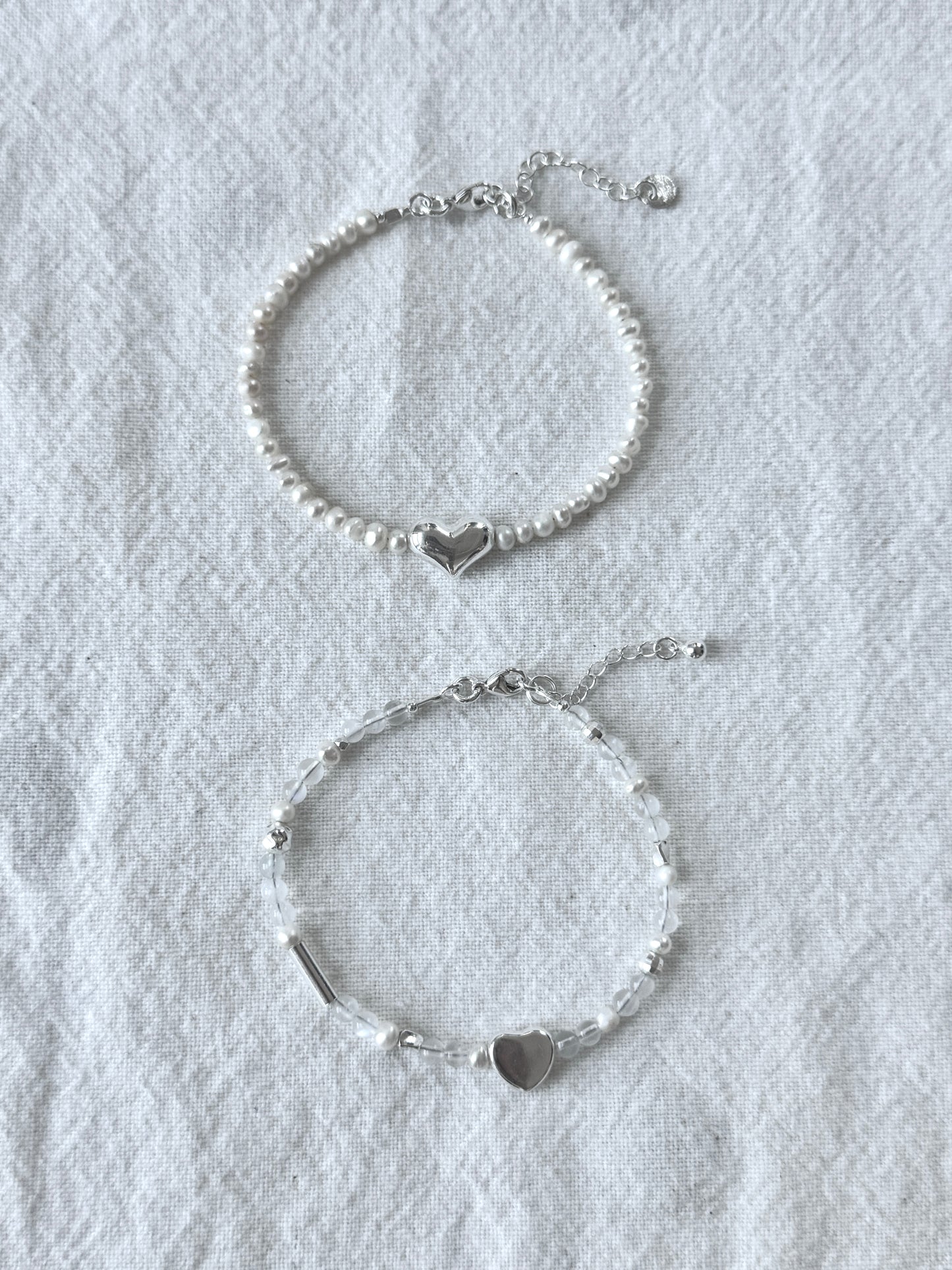 Freshwater Pearl Bracelet with Silver Heart – Adjustable 6.5” to 8”