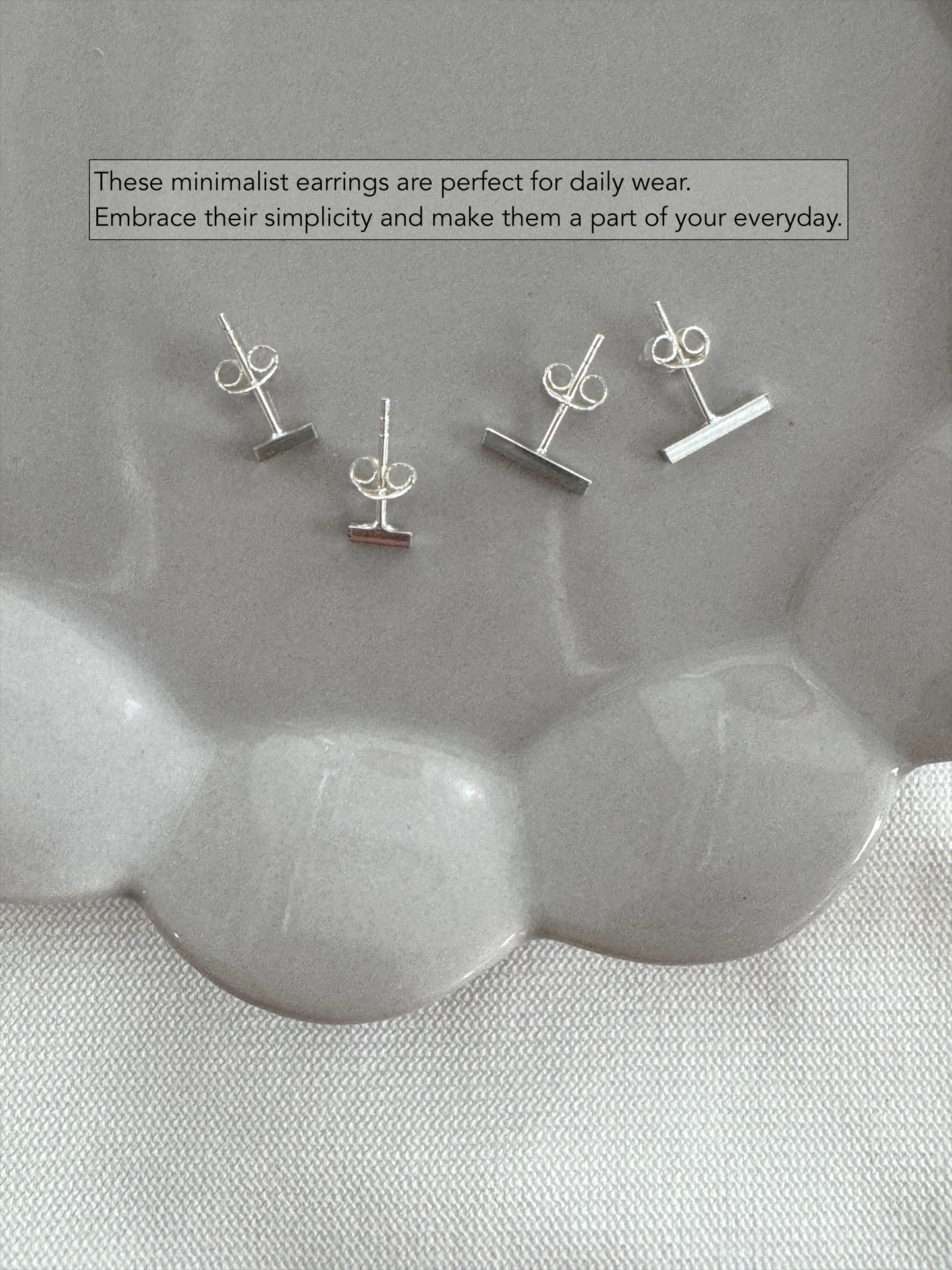 Silver Bar Stud Earrings | Minimalist 4mm 10mm