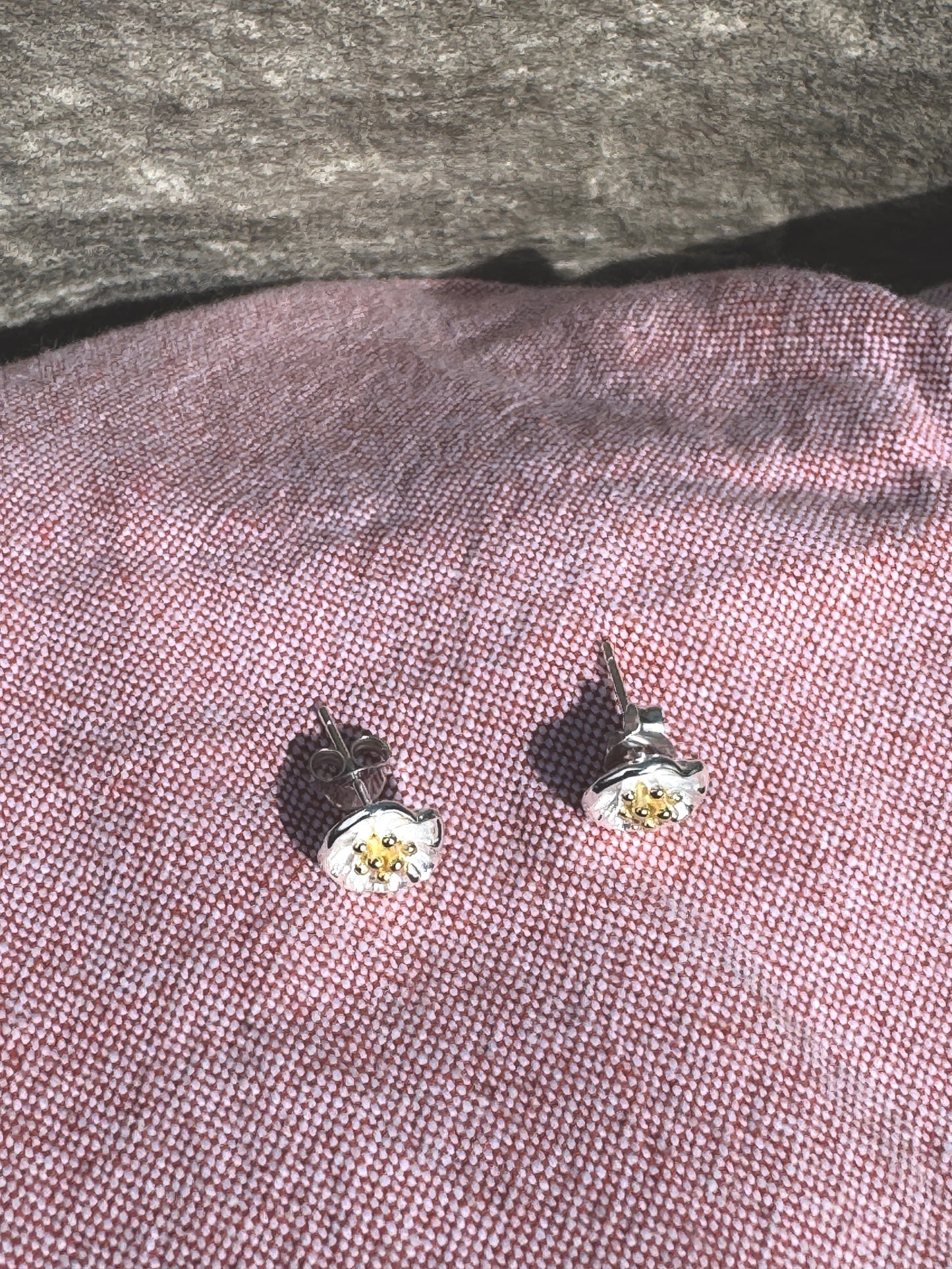 Petite Flower Stud Earrings – Sterling Silver & Gold Accents