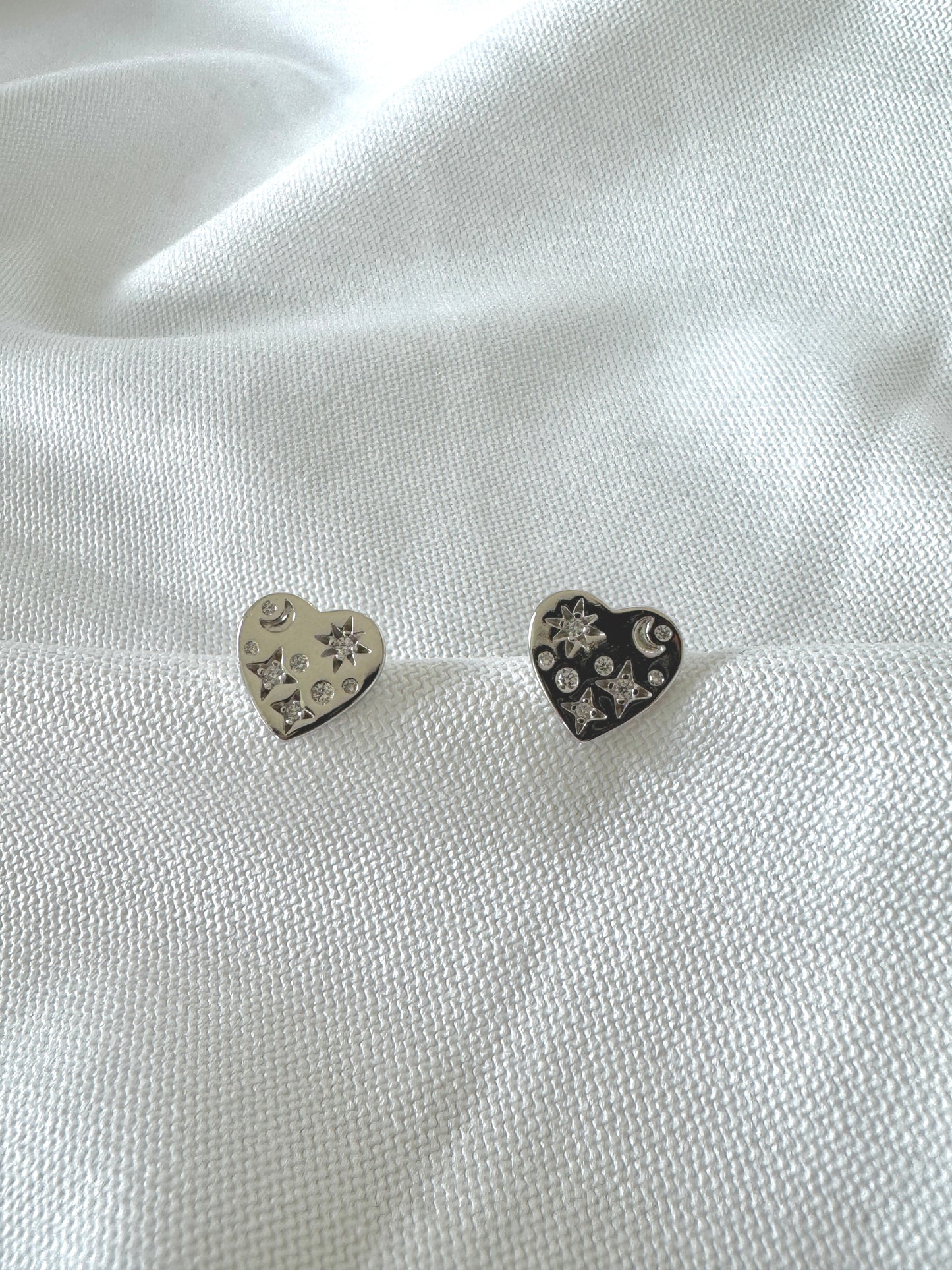 20mm Heart Stud Earrings – Gold Plated or Silver with Engraving & Cubic Zirconia