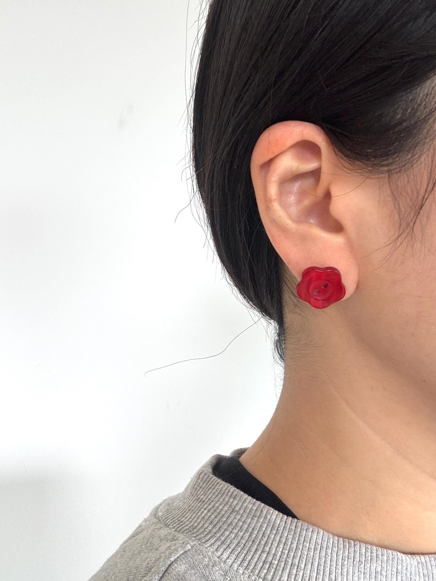 Red Shell Button Earrings