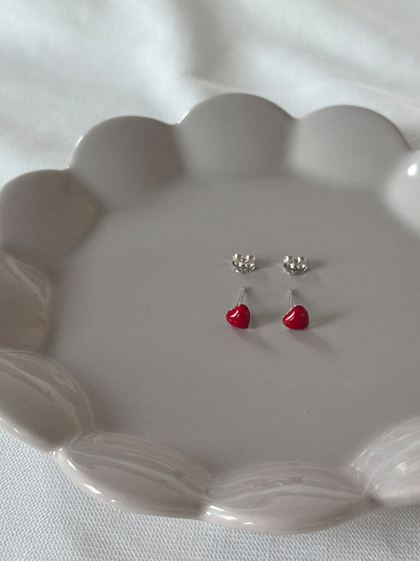 Red Heart Stud Earrings – Sterling Silver Posts with Glossy Enamel Finish
