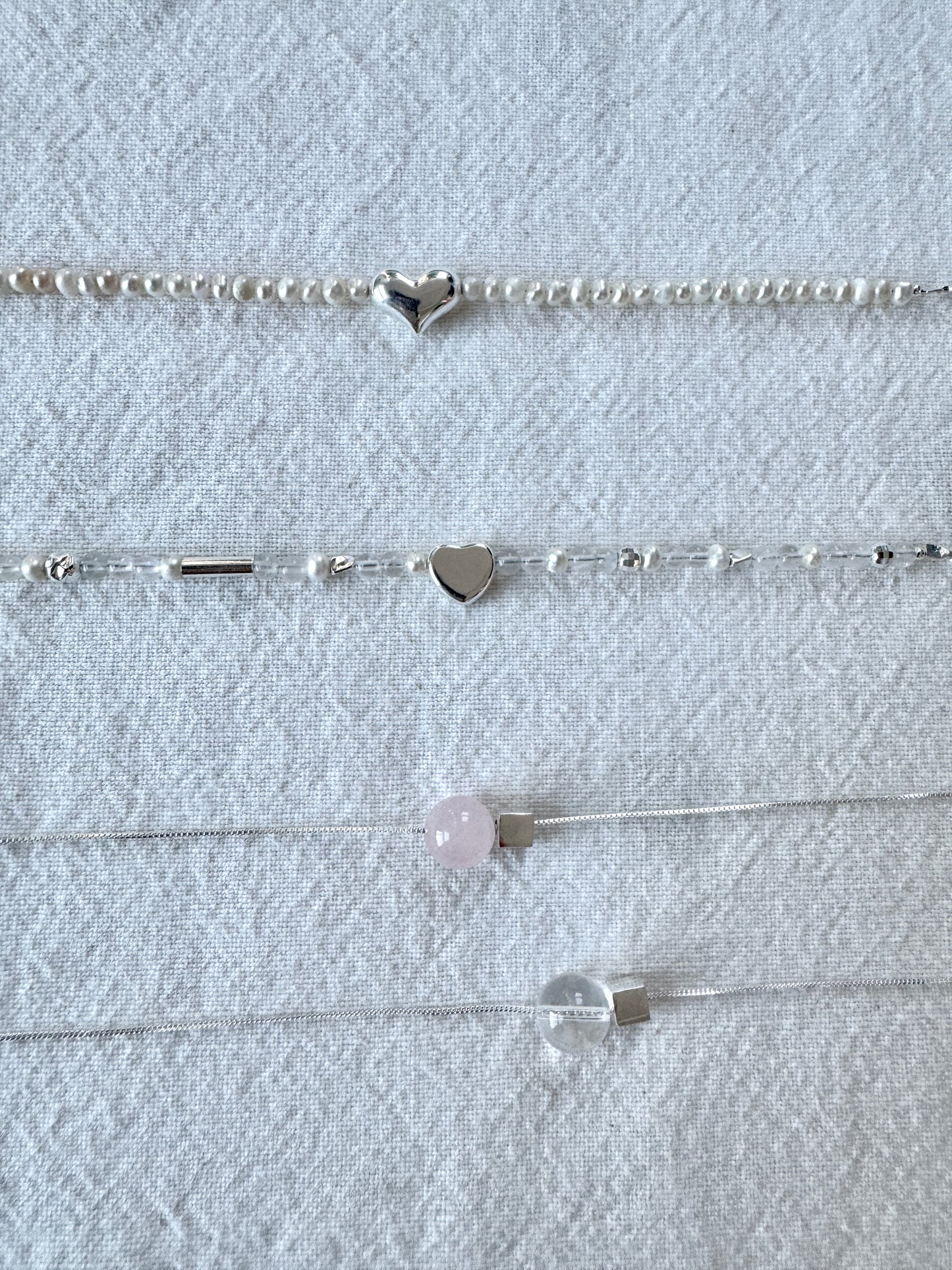 Clear Rose Quartz & Silver Cube Necklace – Handcrafted by Jenlet