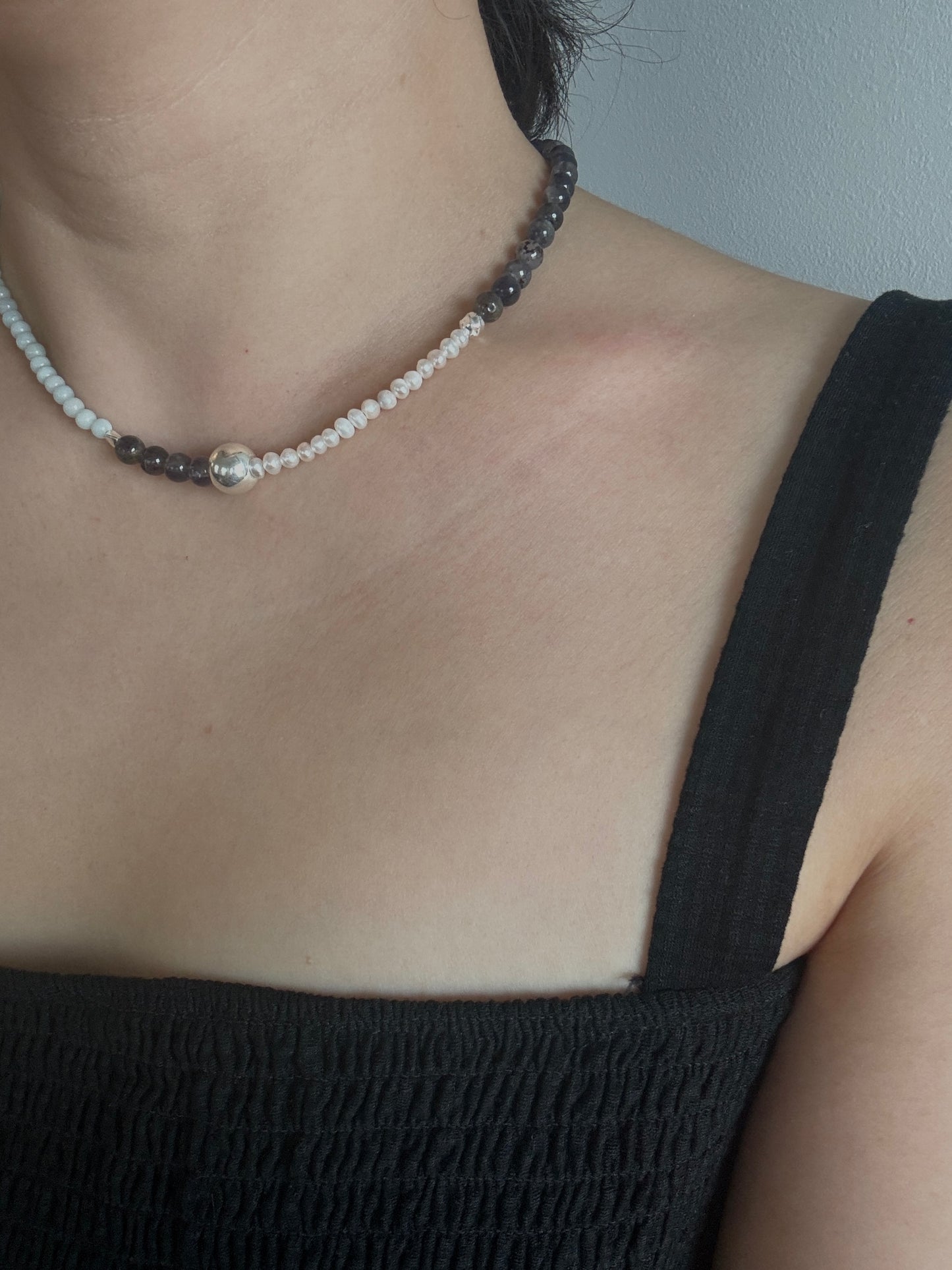 Amazonite, Labradorite & Pearl Silver Necklace