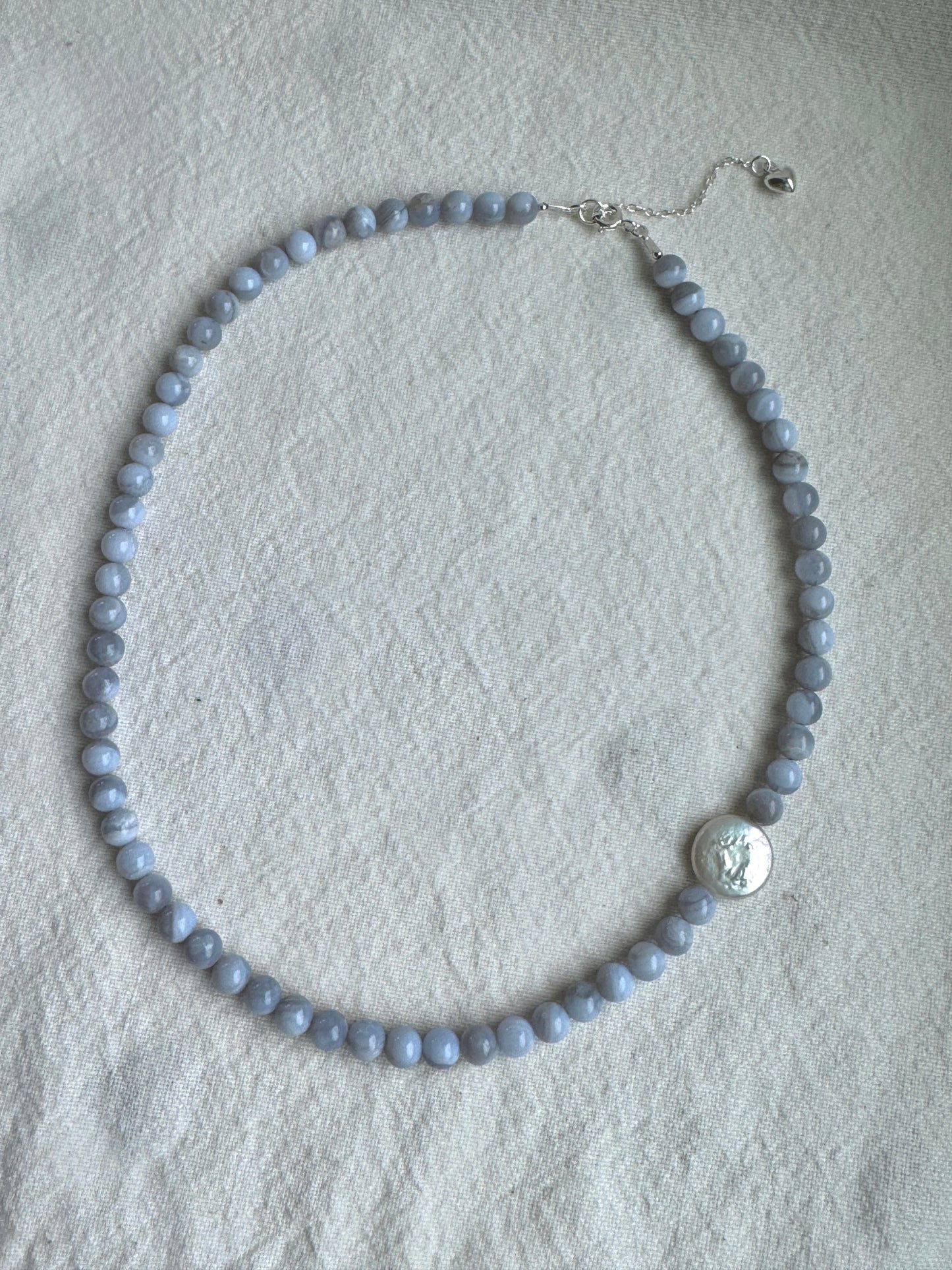 Blue Lace Agate & Pearl Beads Necklace by JENLET
