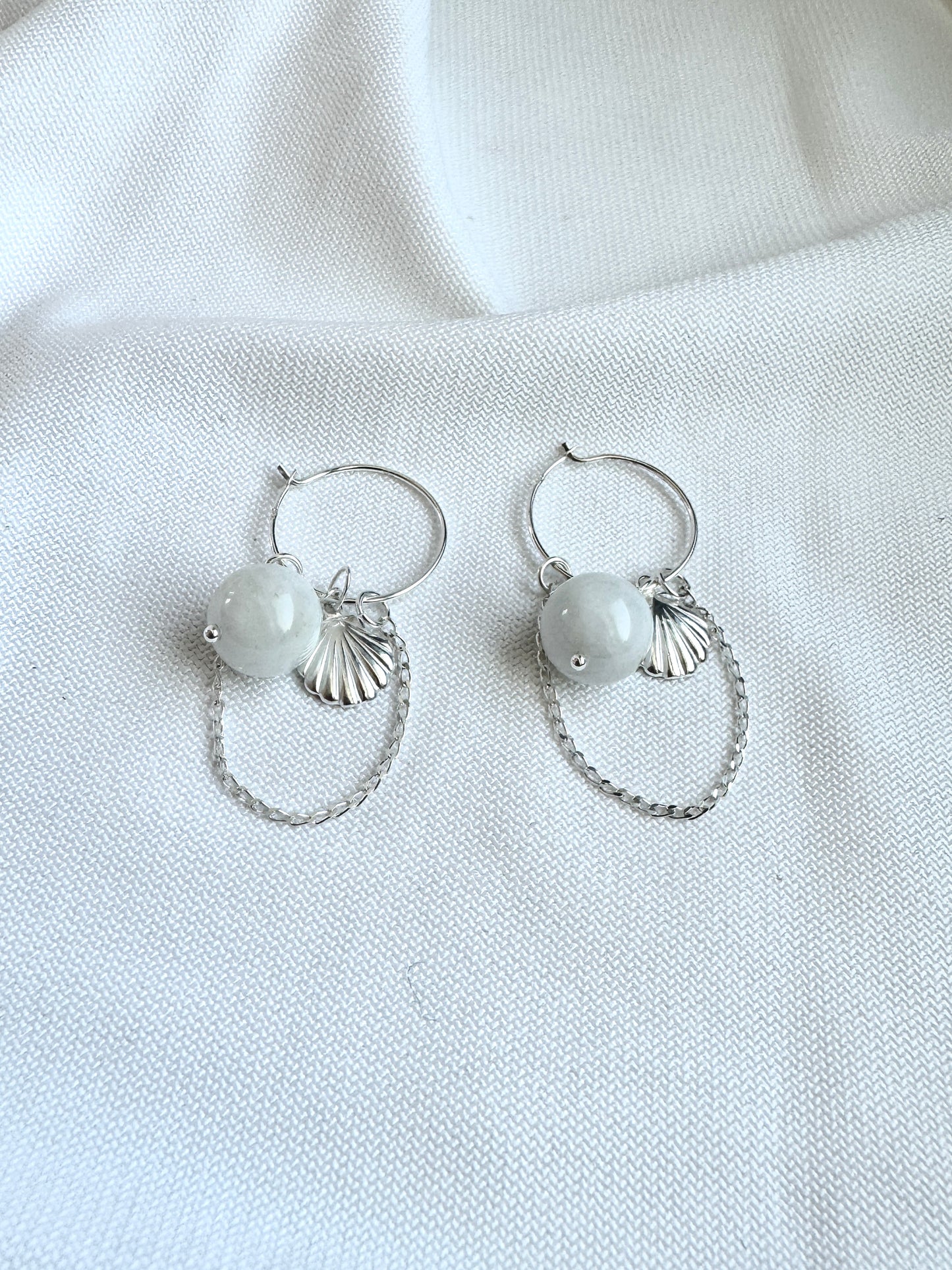 Handmade Aquamarine Earrings – 925 Silver Shell Dangles