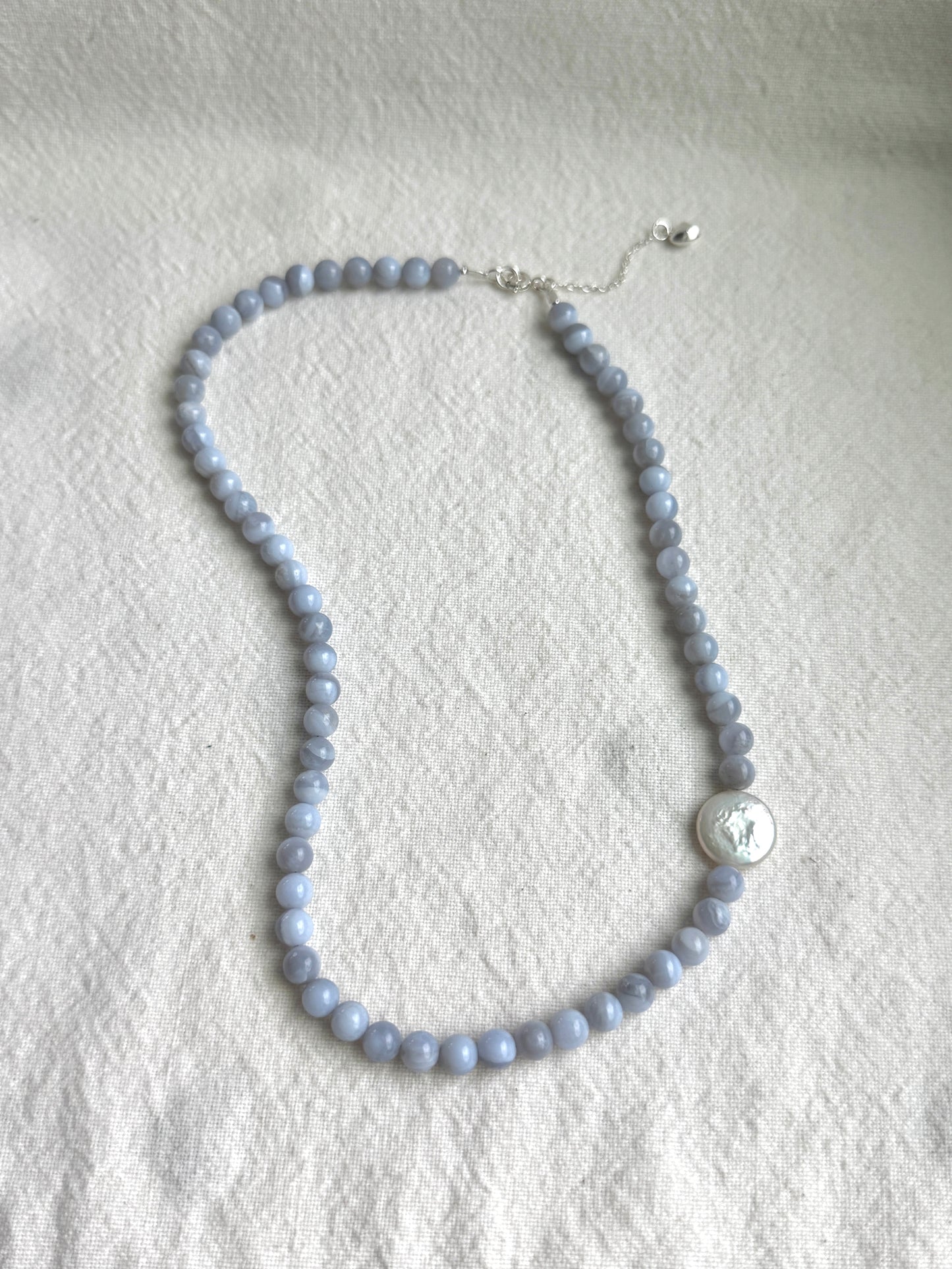 Blue Lace Agate & Pearl Beads Necklace by JENLET