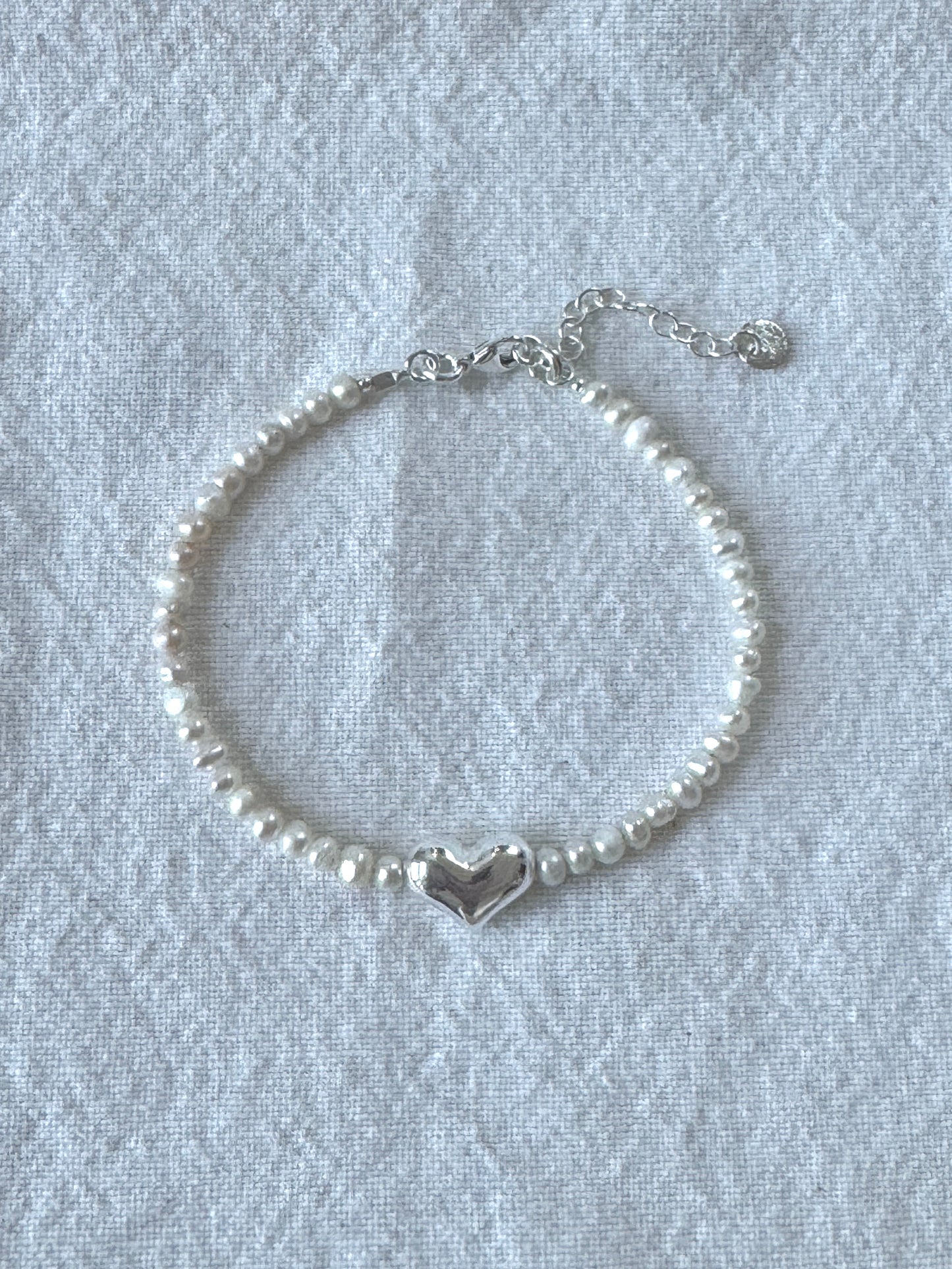 Freshwater Pearl Bracelet with Silver Heart – Adjustable 6.5” to 8”