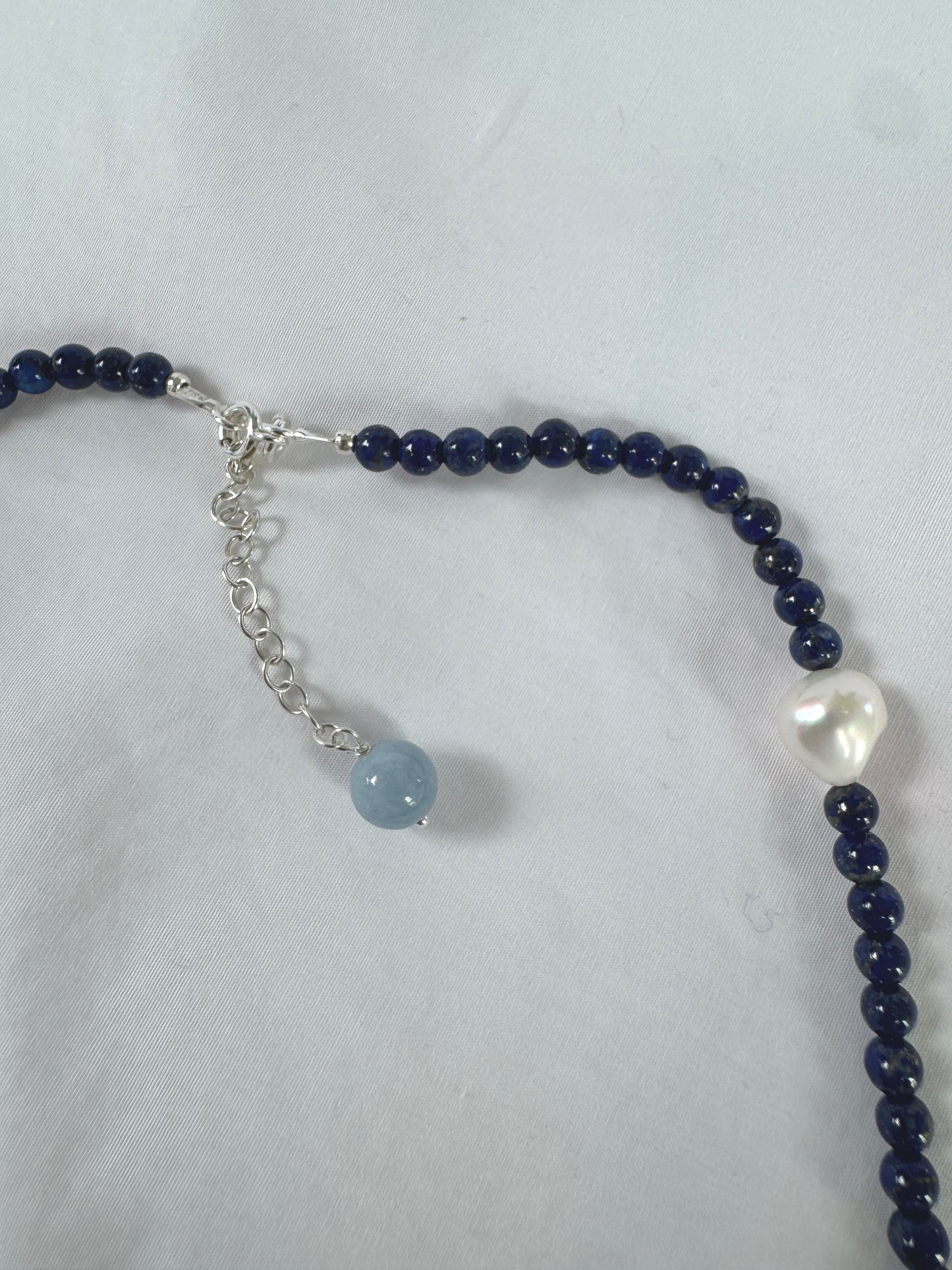 Lapis Lazuli & Gemstone Beaded Necklace with Pearl