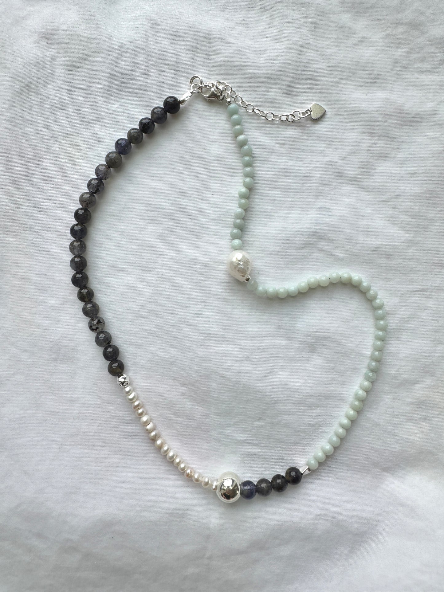 Amazonite, Labradorite & Pearl Silver Necklace