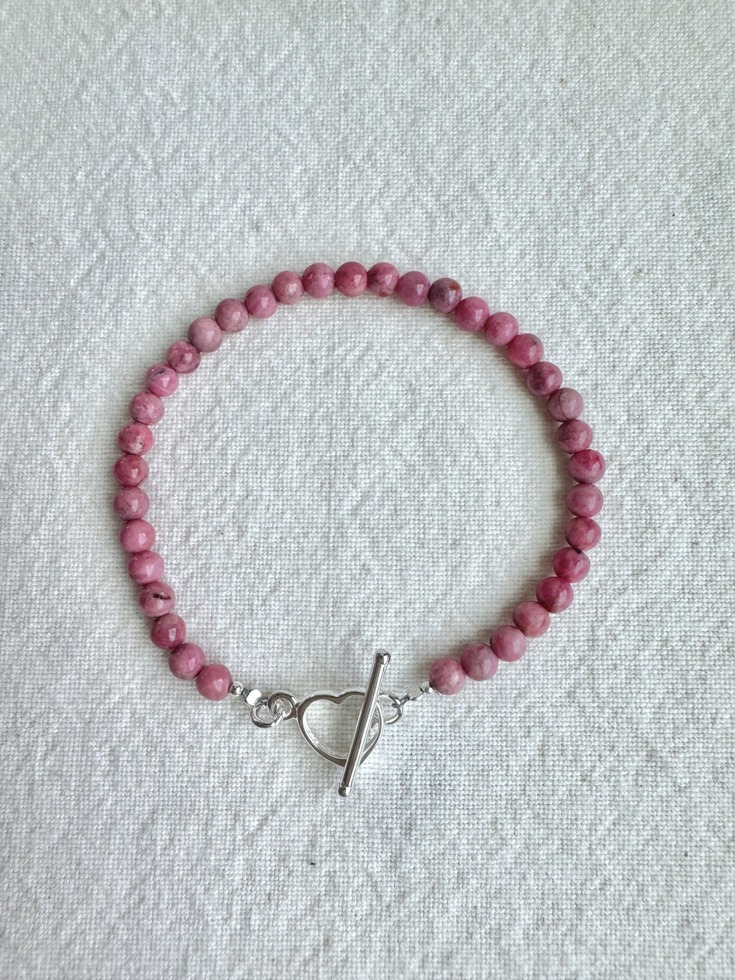 Pink Sea Bamboo & Silver Heart Bracelet