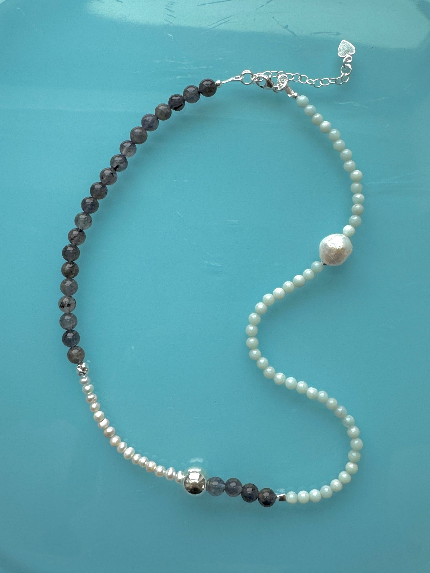 Amazonite, Labradorite & Pearl Silver Necklace
