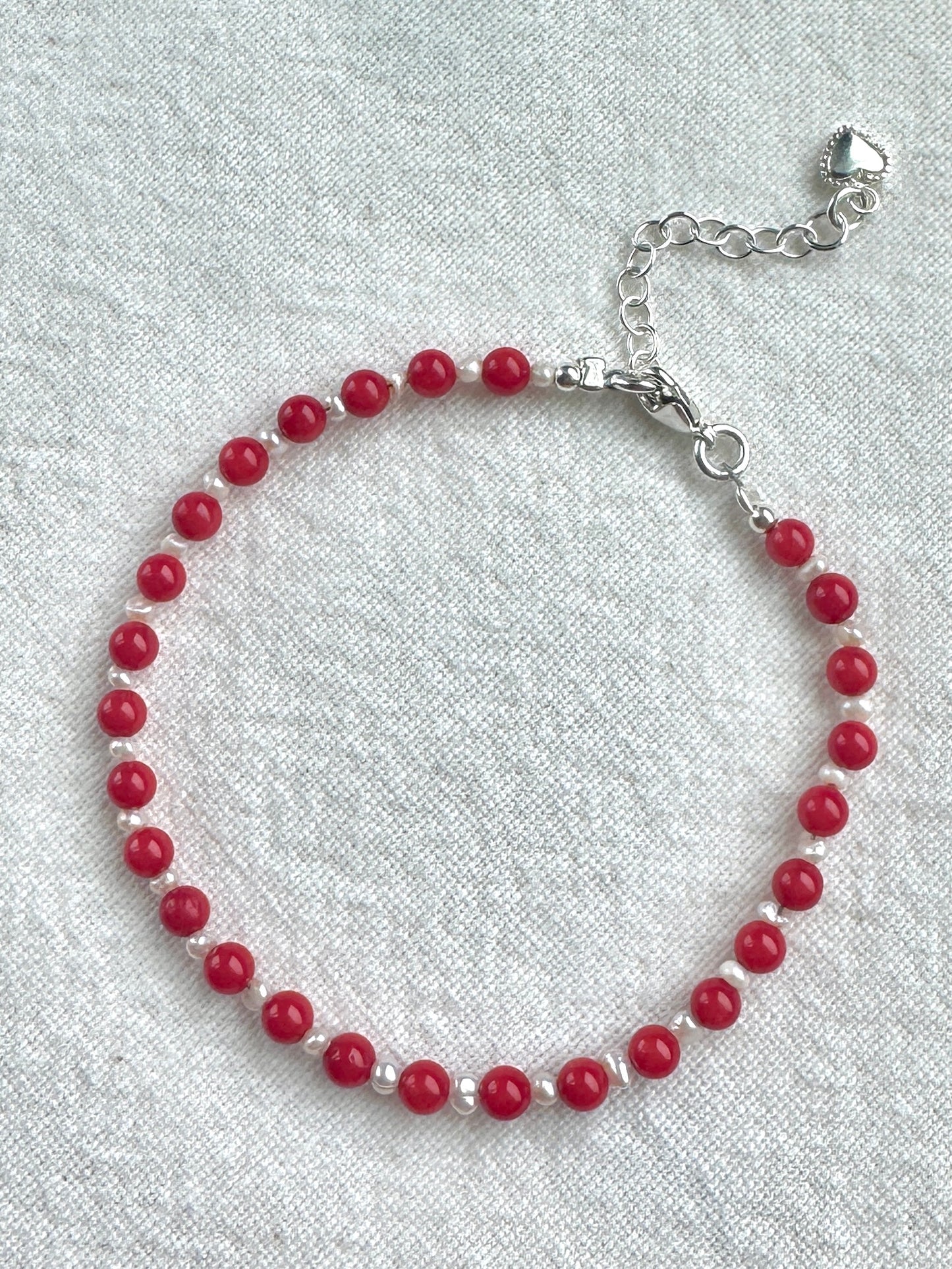Silver Gemstone Red Pointed Bracelet