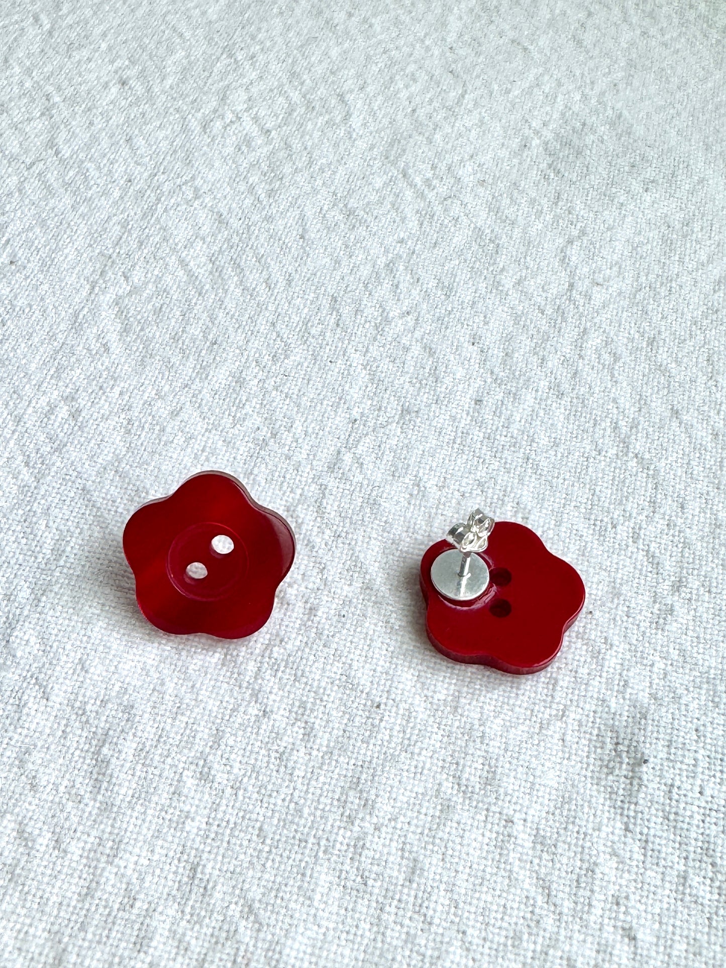 Red Shell Button Earrings
