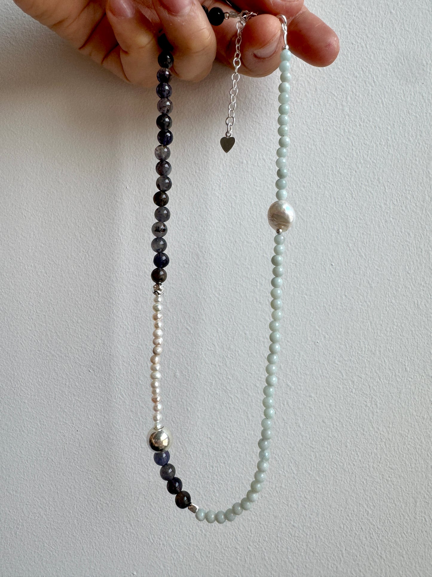 Amazonite, Labradorite & Pearl Silver Necklace